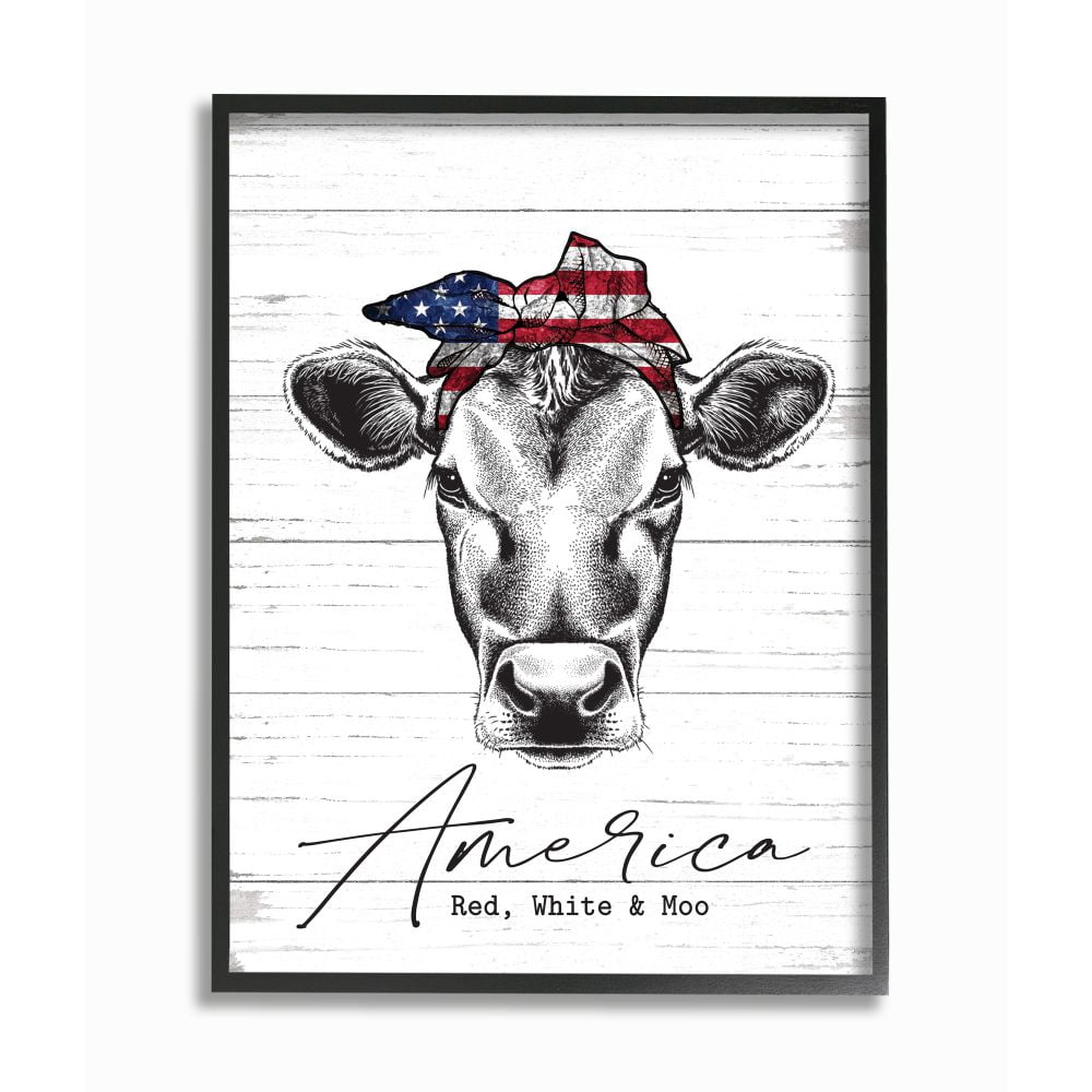 Stupell Industries Americana Cow Red White and Moo Country Farm Quote Framed Wall Art Design by Lettered and Lined, 24" x 30", Black Framed