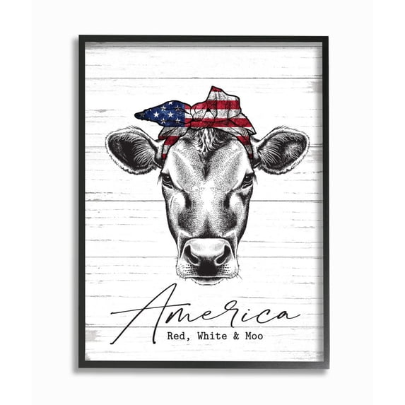 Stupell Industries Americana Cow Red White and Moo Country Farm Quote Framed Wall Art Design by Lettered and Lined, 24" x 30", Black Framed