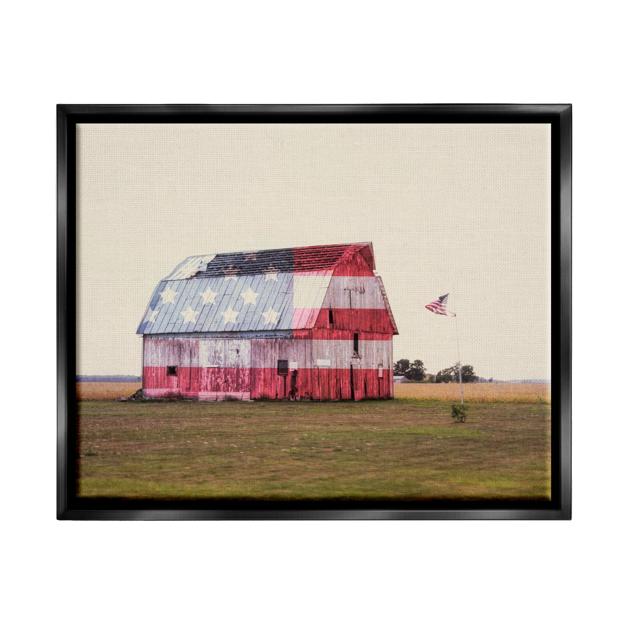 Stupell Industries Americana Farmhouse Barn Landscape Painting Black Floater Framed Canvas Art Print Wall Art, 31 x 25