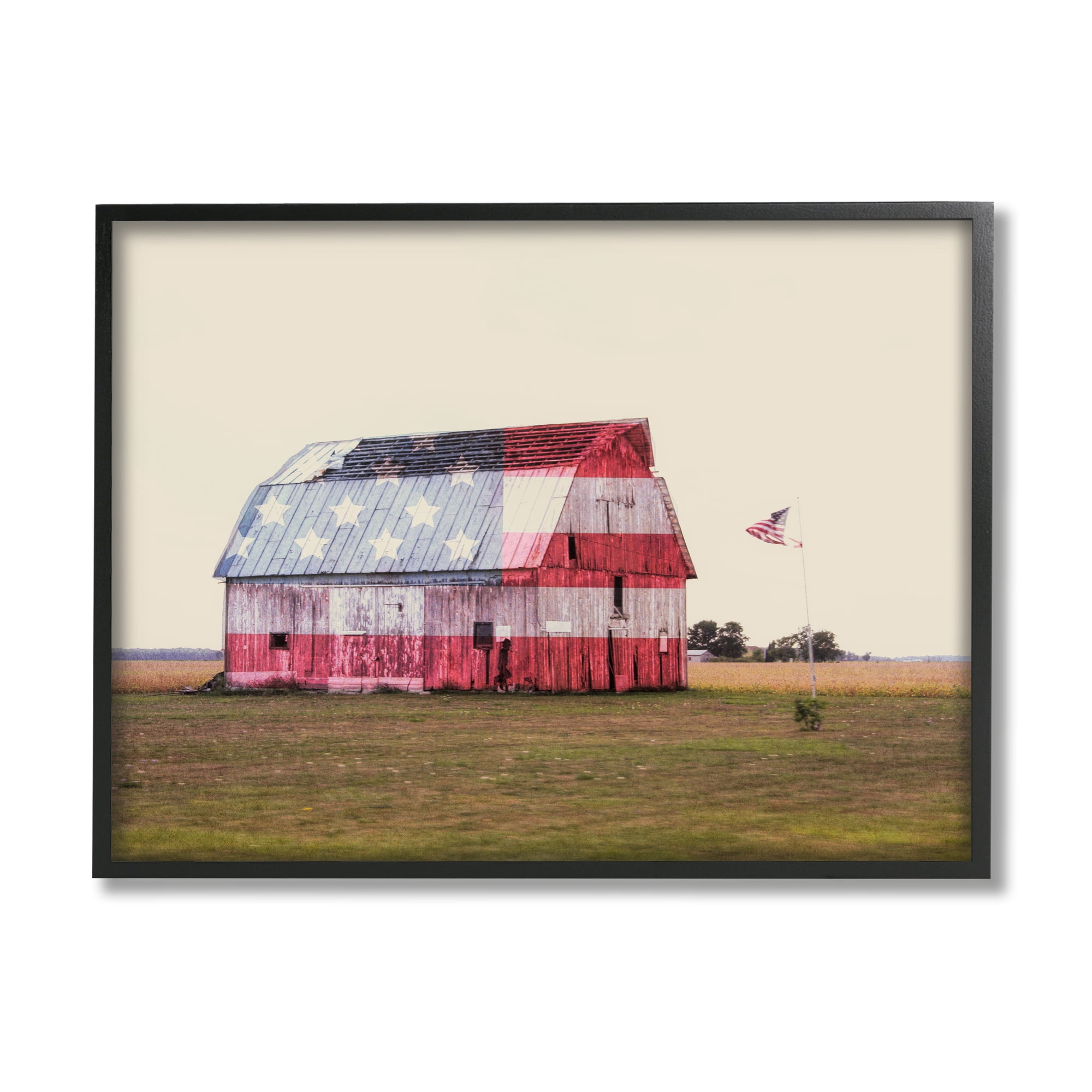 Stupell Industries Americana Farmhouse Barn Landscape Painting Black Framed Art Print Wall Art, 14 x 11