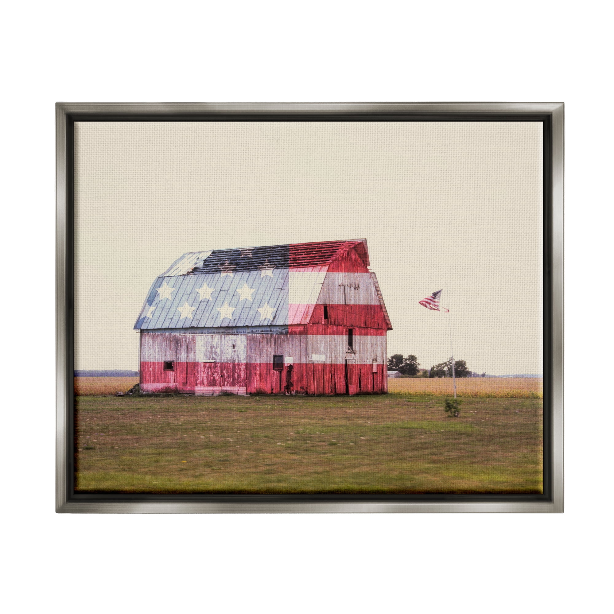 Stupell Industries Americana Farmhouse Barn Landscape Painting Gray Floater Framed Canvas Art Print Wall Art, 21 x 17