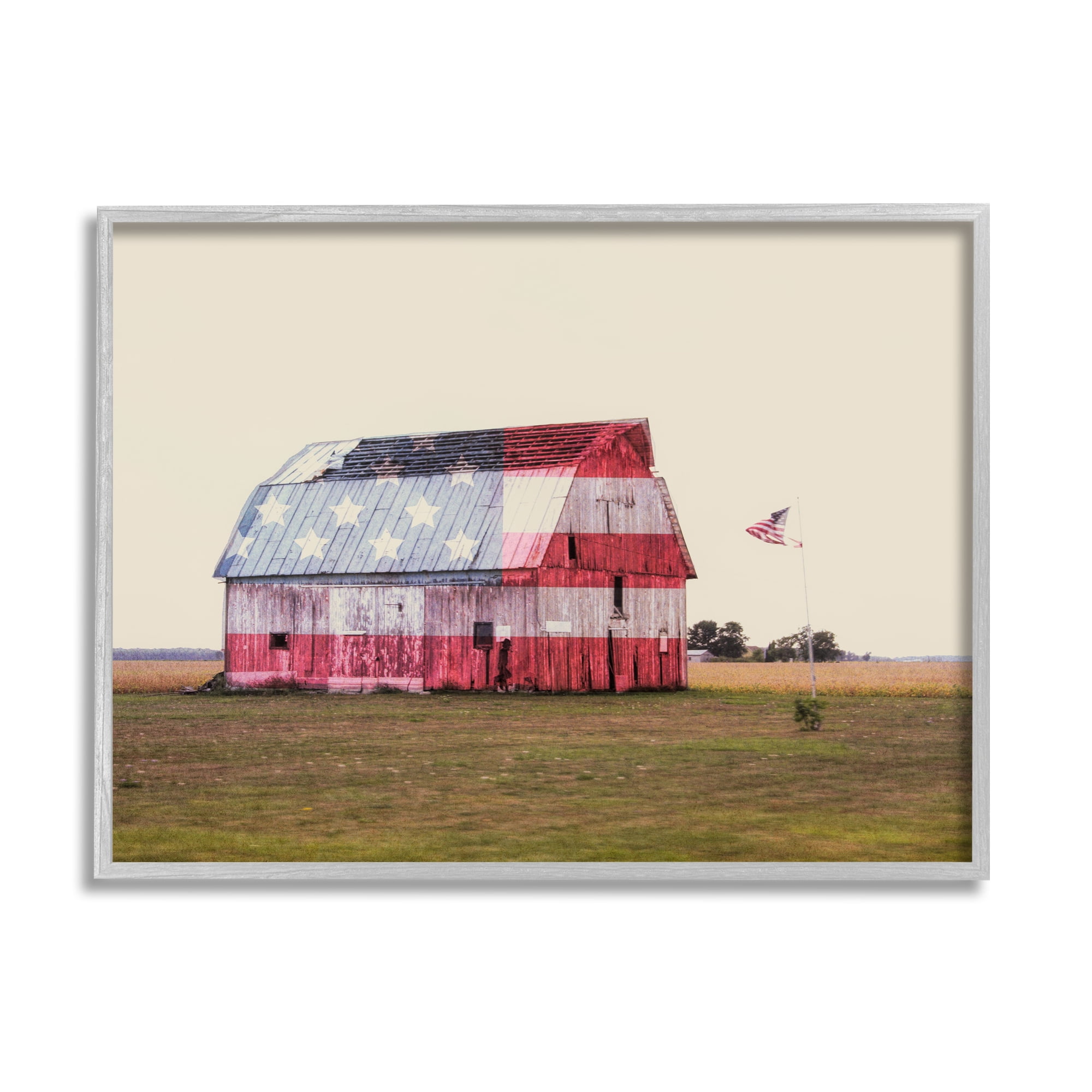 Stupell Industries Americana Farmhouse Barn Landscape Painting Gray Framed Art Print Wall Art, 20 x 16