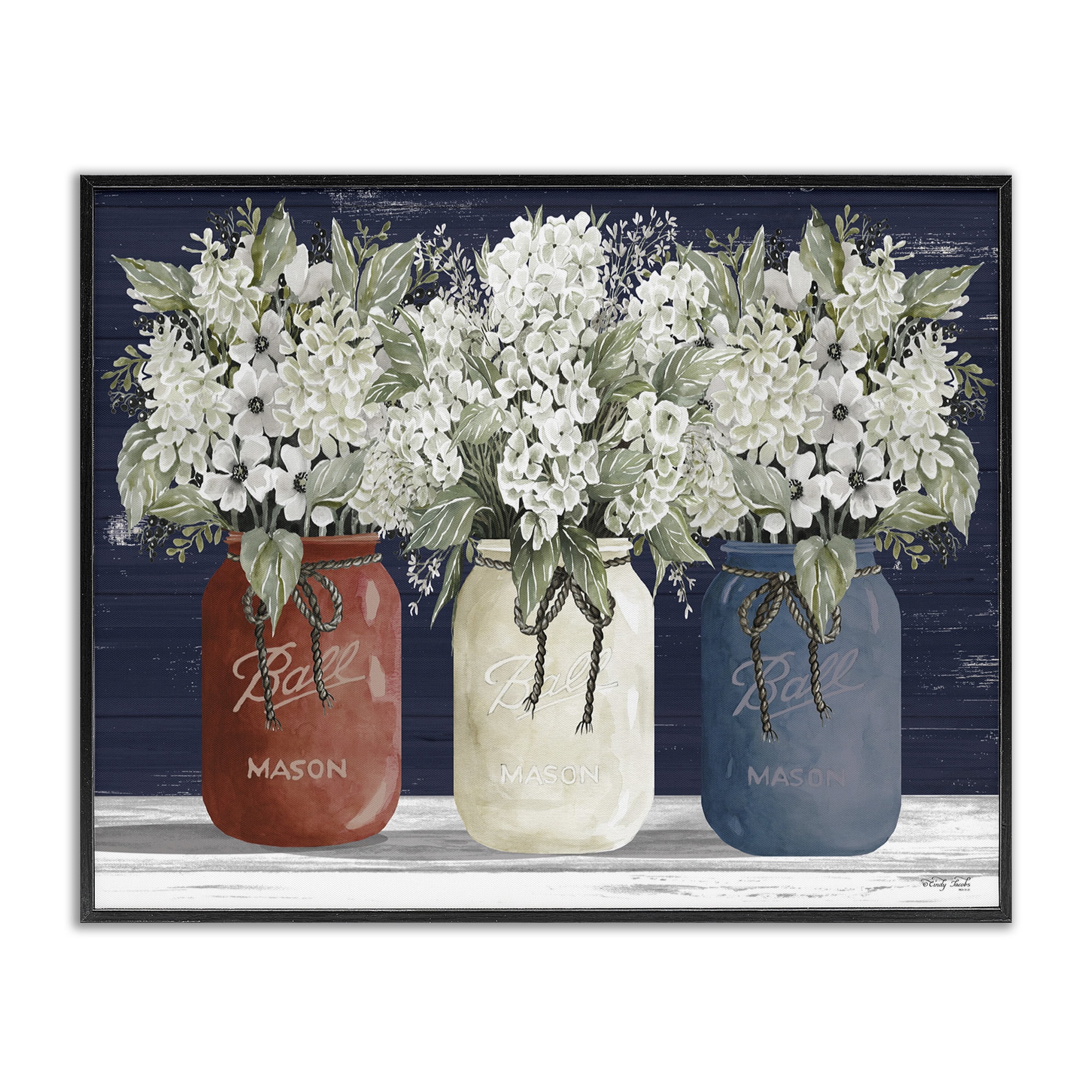Stupell Industries Americana Floral Bouquets Rustic Flowers Country Pride Framed Wall Art Design by Cindy Jacobs, 24" x 30", Black Framed