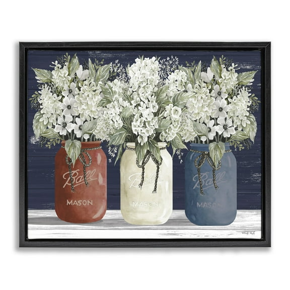 Stupell Industries Americana Floral Bouquets Rustic Flowers Country Pride Jet Black Framed Floating Canvas Wall Art, 16x20, by Cindy Jacobs