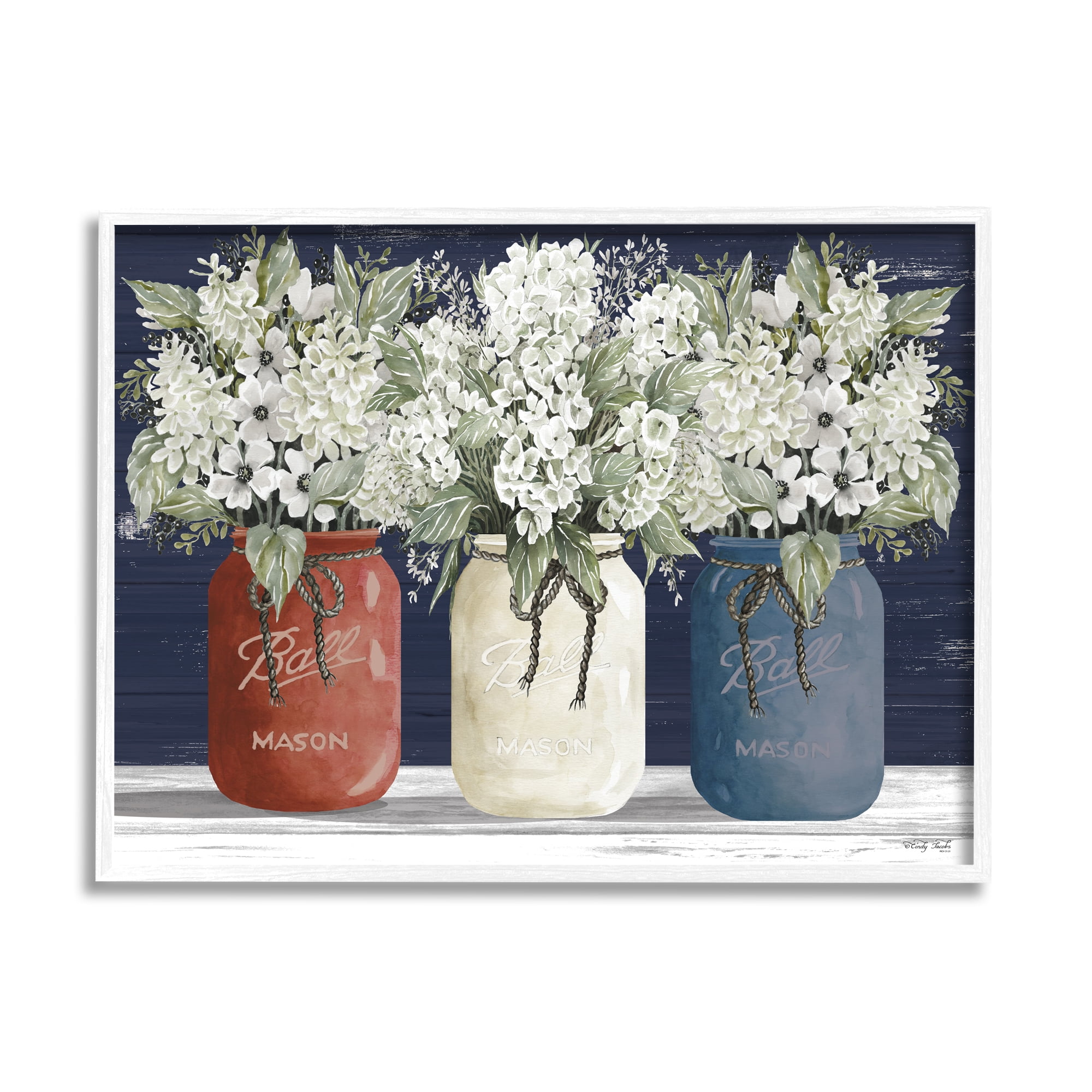 White Framed Floral Mason Jar Canvas Print, 20" x 16"