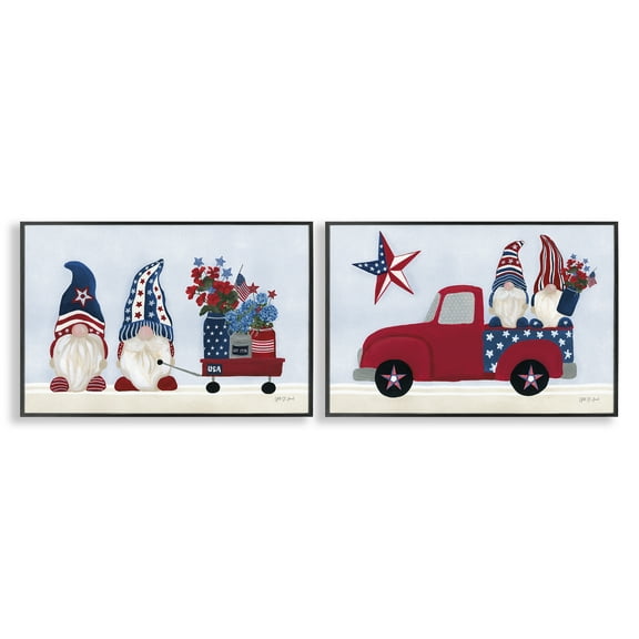 Stupell Industries Americana Florals & Gnomes Fantasy & Sci-Fi Painting Black Framed Art Print Wall Art, 18 x 12, Set of 2