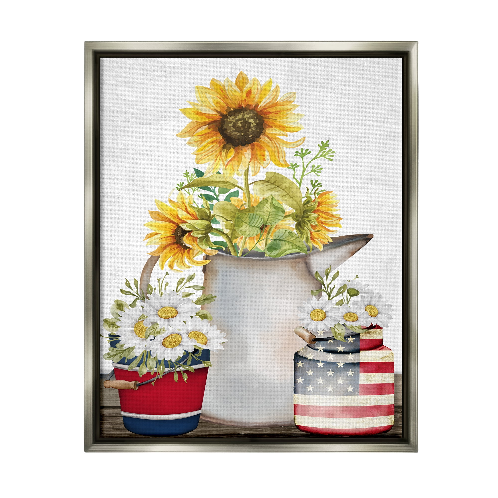 Stupell Industries Americana Flower Bouquets Botanical & Floral Painting Gray Floater Framed Art Print Wall Art, 17 x 21