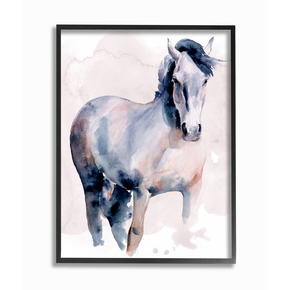 Blue and Gray Watercolor Horse Canvas Print for Kids Nursery