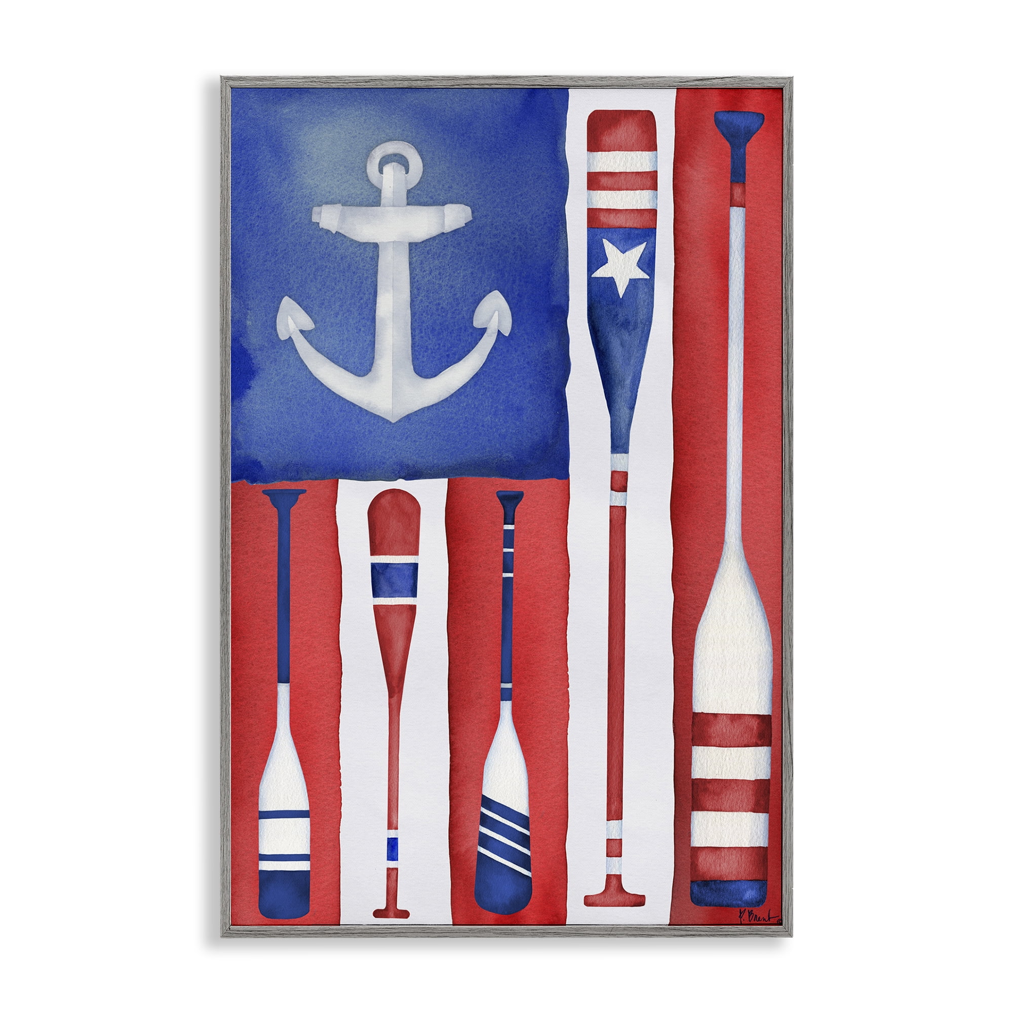 Stupell Industries Americana Oar Flag Patriotic Painting Gray Framed Art Print Wall Art, 16 x 24