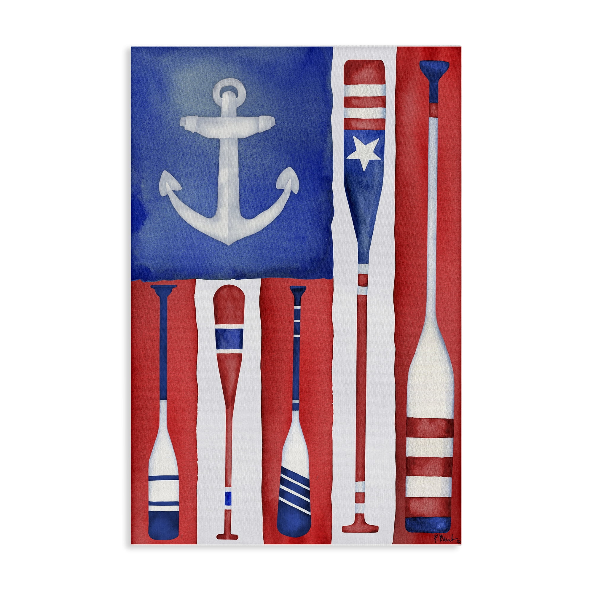 Stupell Industries Americana Oar Flag Patriotic Painting Wrapped Canvas Art Print Wall Art, 20 x 30