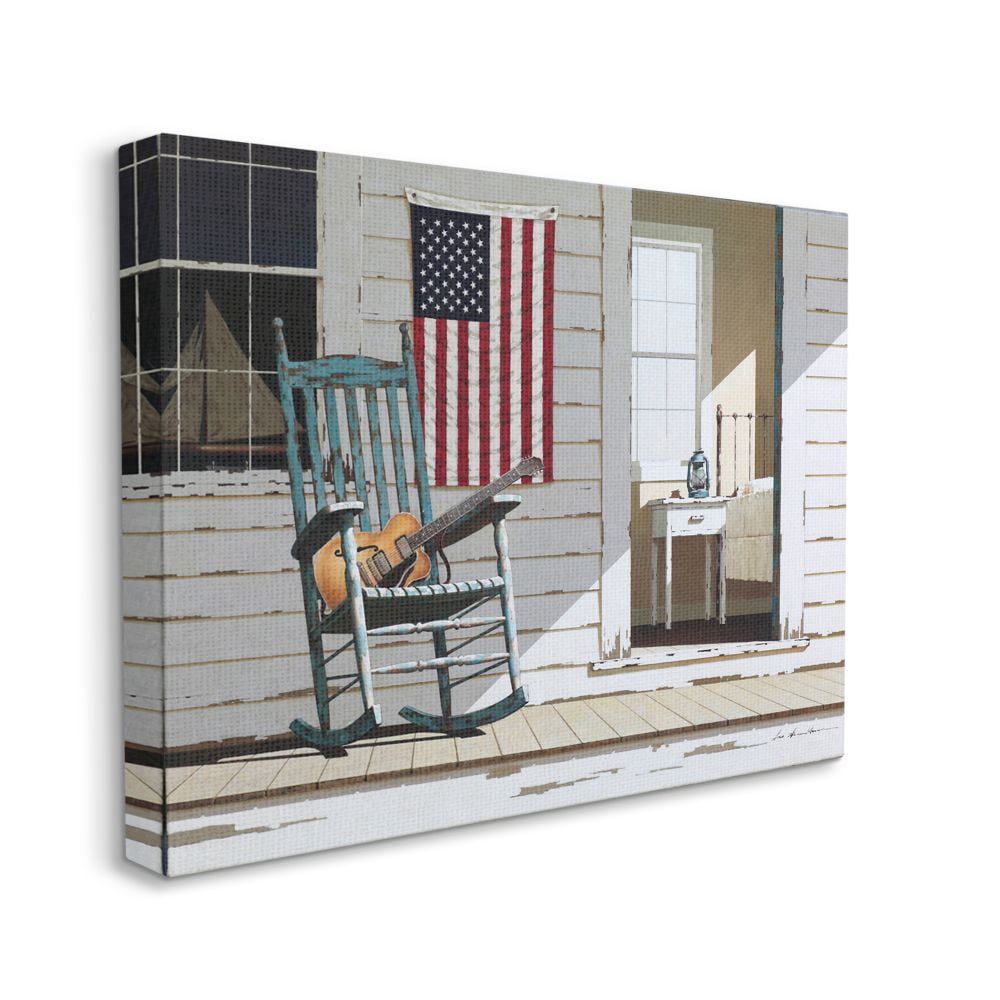 Stupell Industries Americana Porch Rocker with Guitar Painting Designed by Zhen-Huan Lu