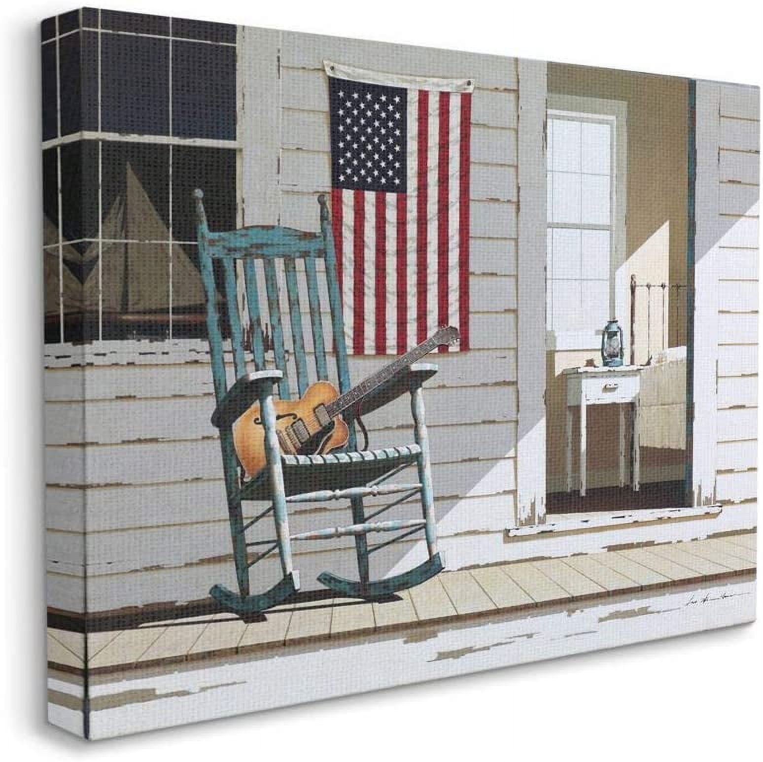 Stupell Industries Americana Porch Rocker with Guitar Painting Gallery-Wrapped Canvas Print Wall Art, 36x48, by Zhen-Huan Lu
