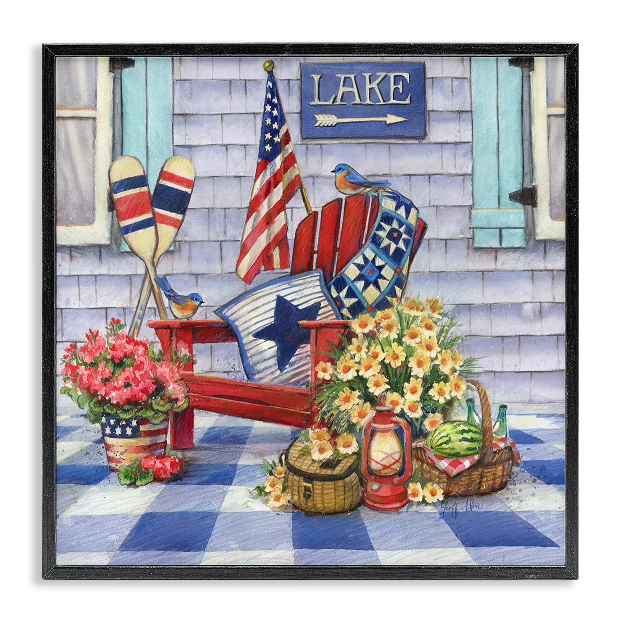 Stupell Industries Americana Porch View Patriotic Painting Black Framed Art Print Wall Art, 24 x 24
