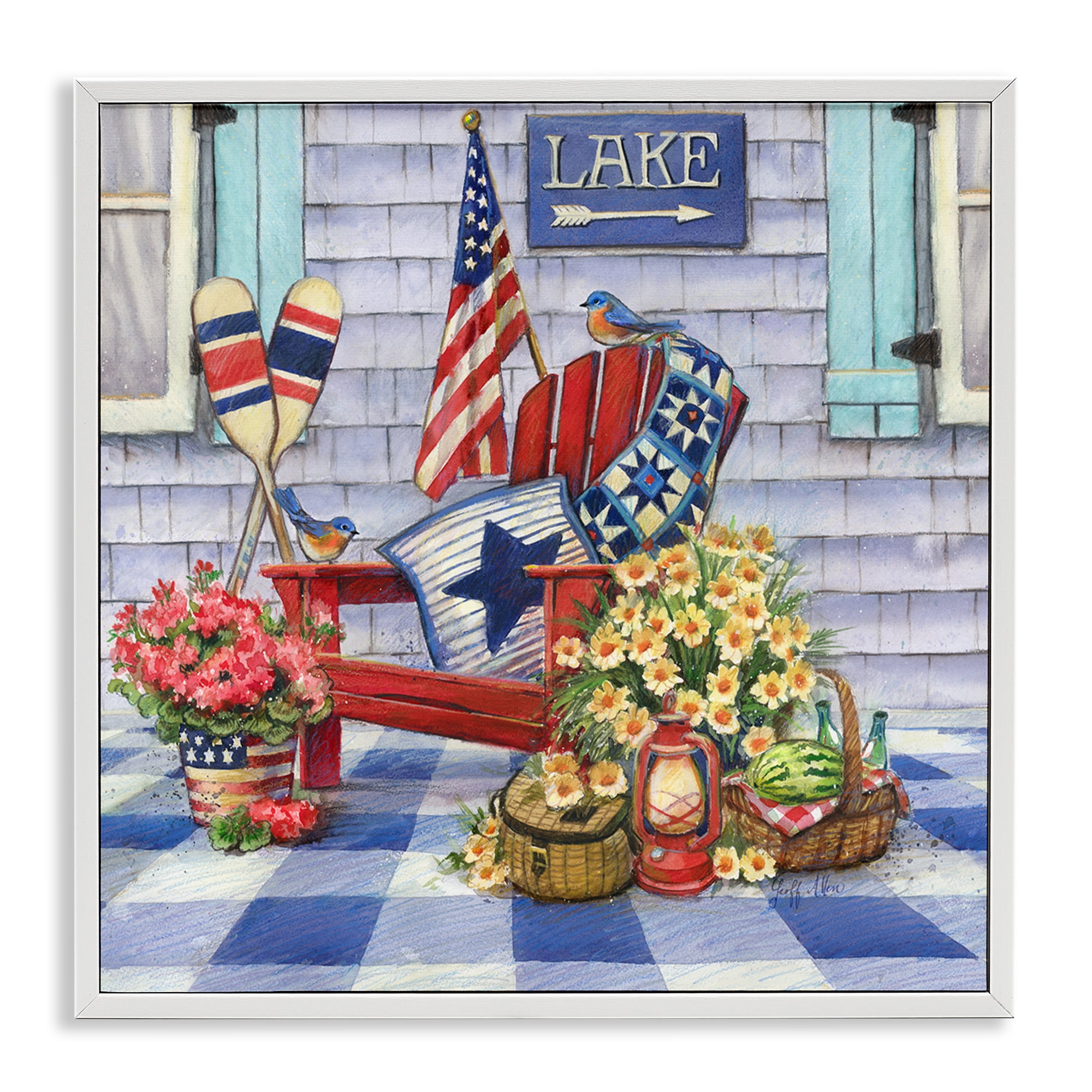Stupell Industries Americana Porch View Patriotic Painting White Framed Art Print Wall Art, 12 x 12