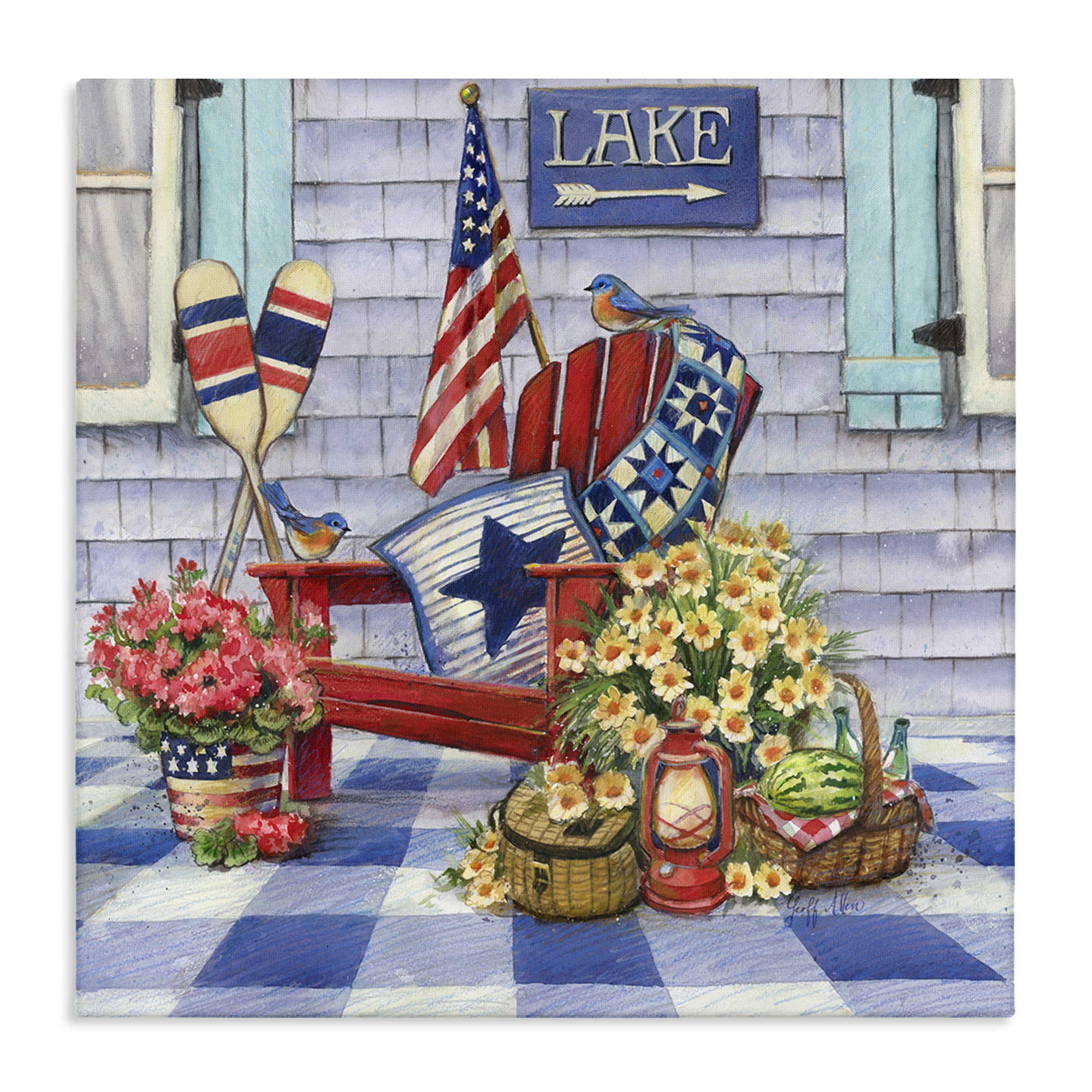 Stupell Industries Americana Porch View Patriotic Painting Wrapped Canvas Art Print Wall Art, 24 x 24