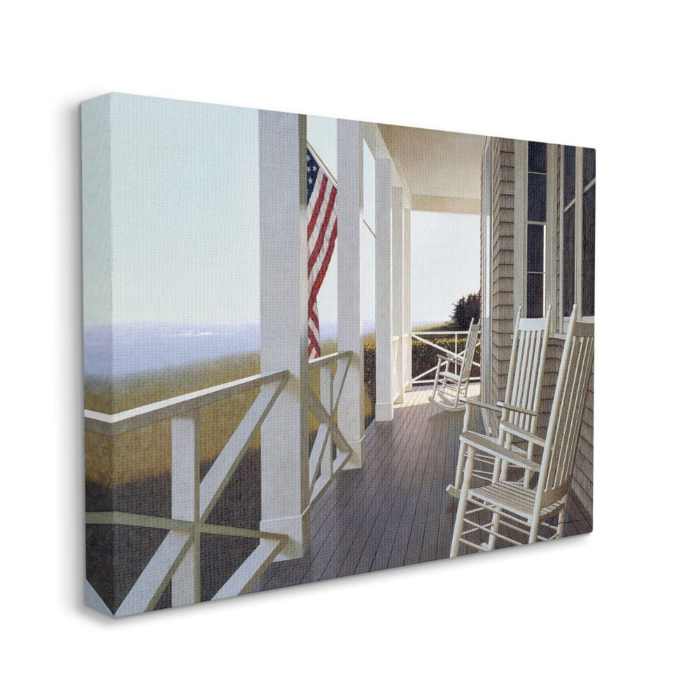 Stupell Industries Americana Rocking Chair Cape Porch Realistic Painting Canvas Wall Art Design by Zhen-Huan Lu, 16" x 20"
