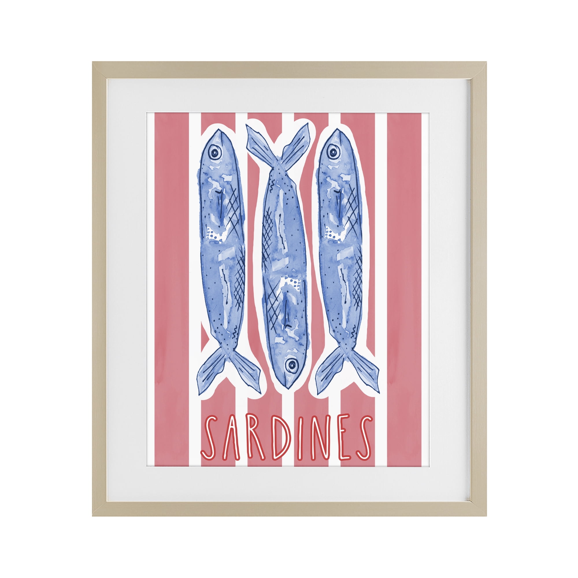 Stupell Industries Americana Sardines on Pink Stripes Birch Framed Print Under Glass, design by Nola James