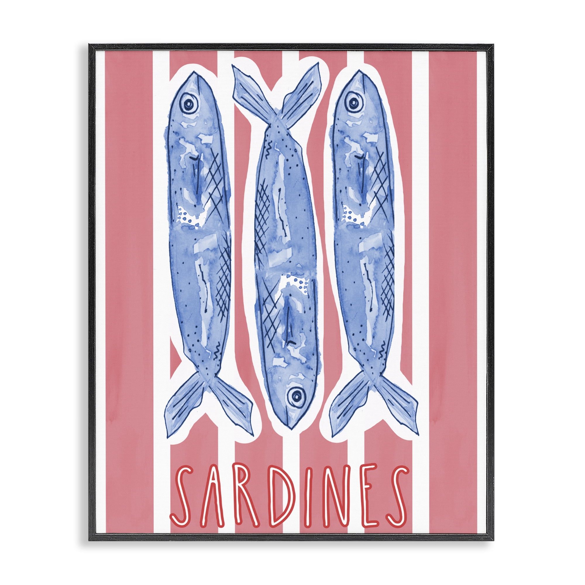 Stupell Industries Americana Sardines on Pink Stripes Black Framed Giclee Art, design by Nola James