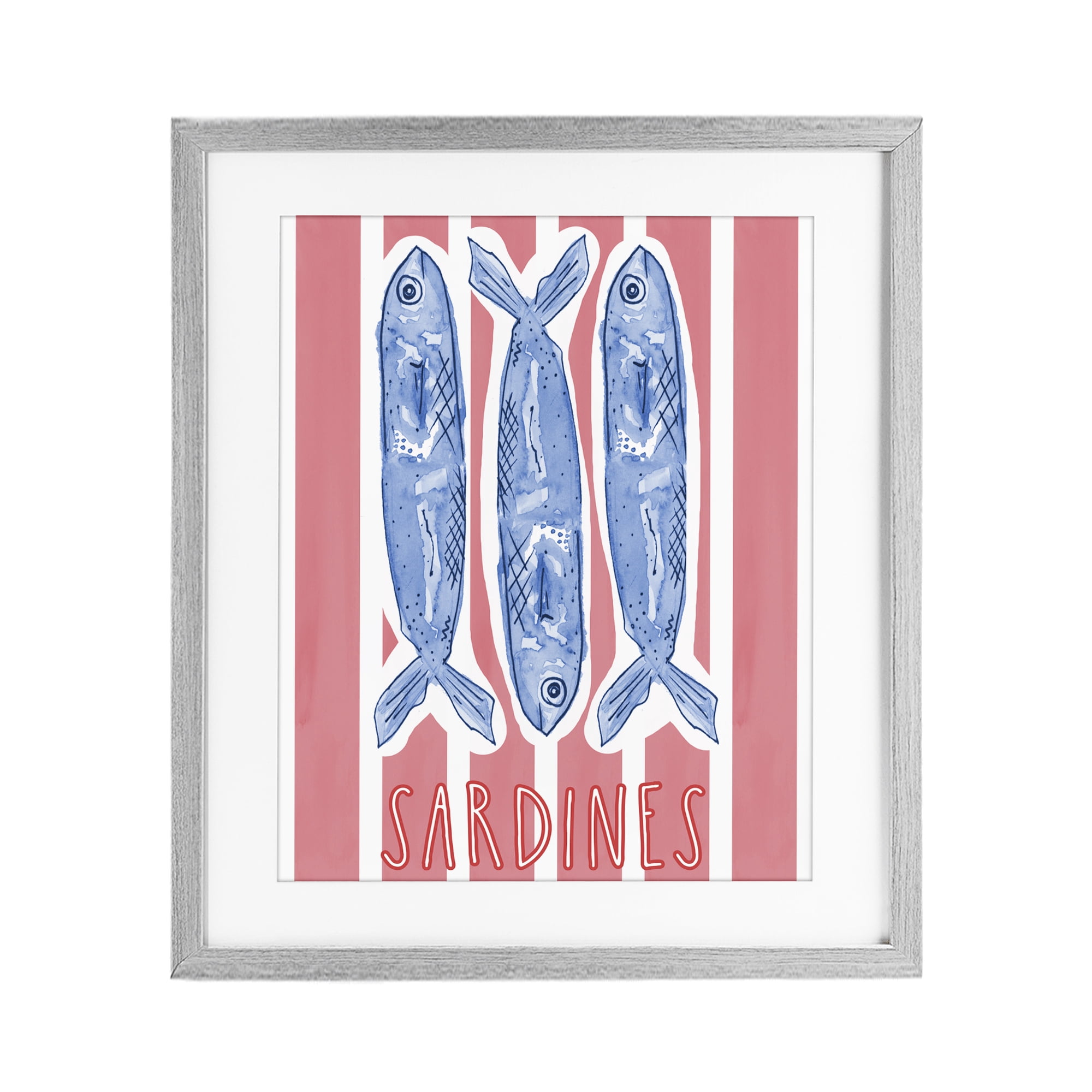 Stupell Industries Americana Sardines on Pink Stripes Gray Framed Print Under Glass, design by Nola James
