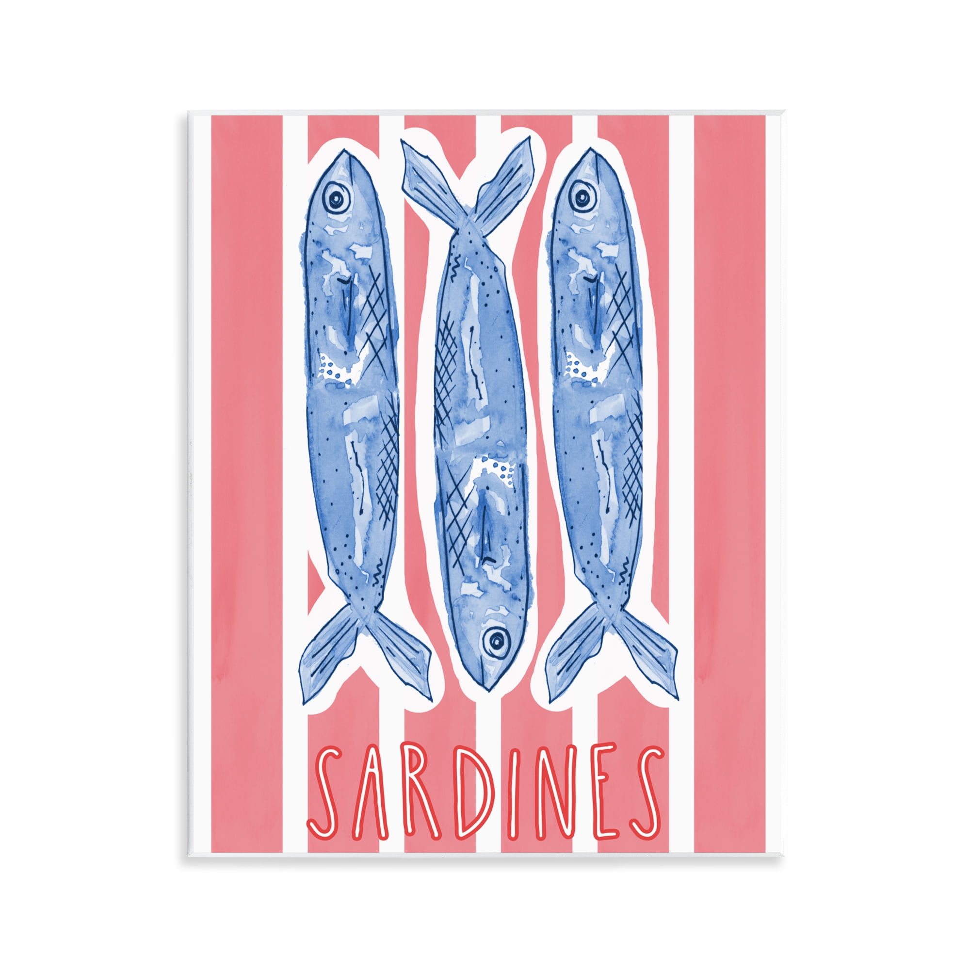 Stupell Industries Americana Sardines on Pink Stripes Wall Plaque Art, design by Nola James