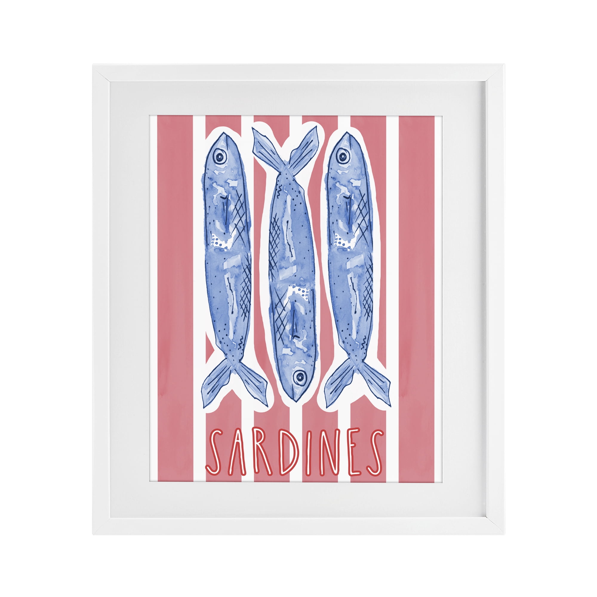 Stupell Industries Americana Sardines on Pink Stripes White Framed Print Under Glass, design by Nola James