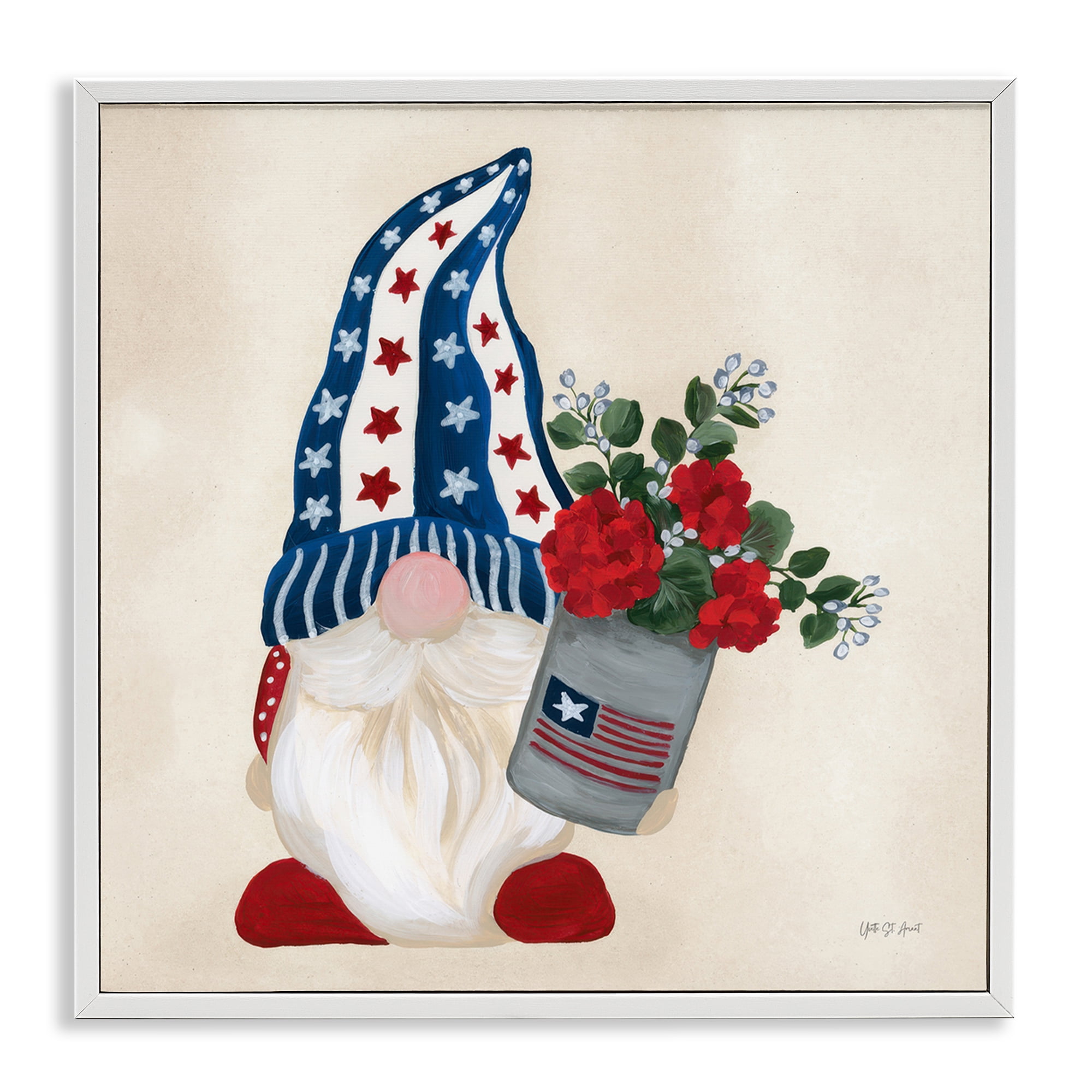 Stupell Industries Americana Summer Gnome Fantasy & Sci-Fi Painting White Framed Art Print Wall Art, 17 x 17