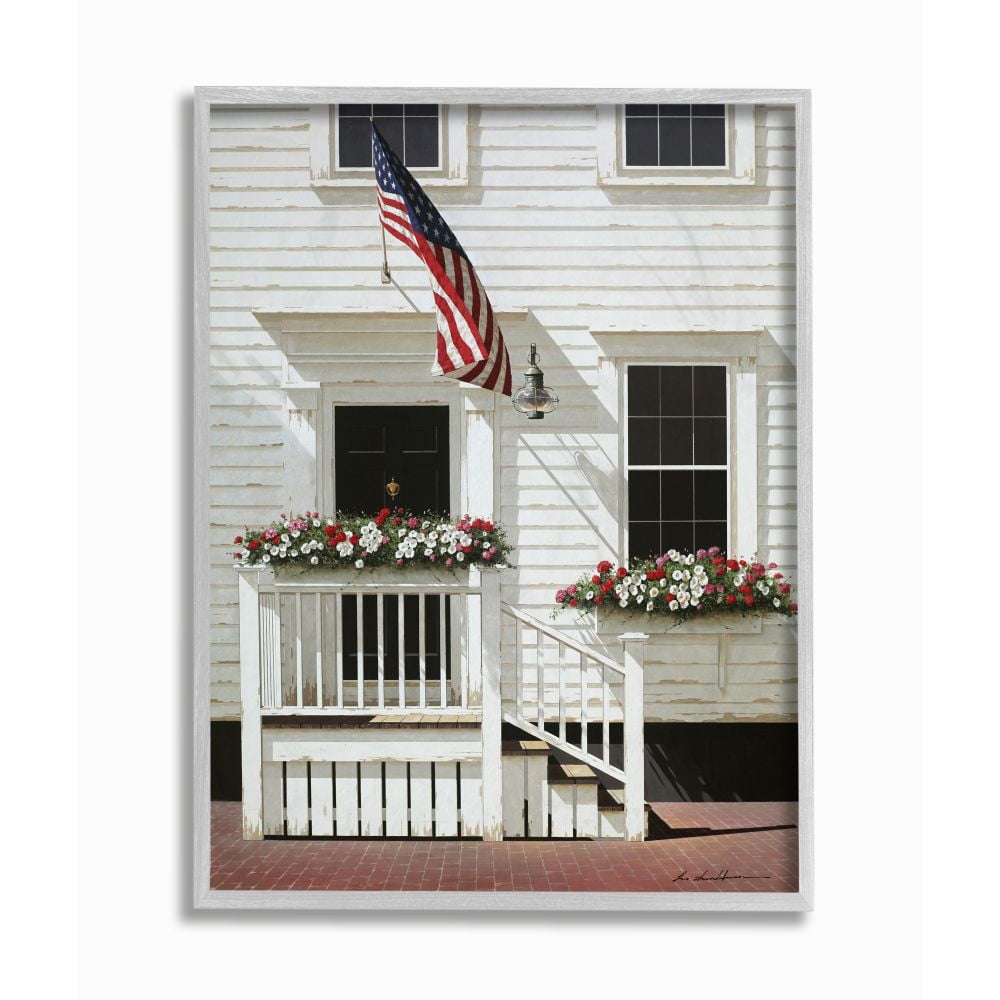 Stupell Industries Americana Town House Front Rural Country Charm Framed Wall Art Design by Zhen-Huan Lu, 16" x 20", Gray Framed