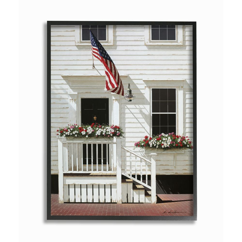 Stupell Industries Americana Town House Front Rural Country Charm Framed Wall Art Design by Zhen-Huan Lu, 24" x 30", Black Framed