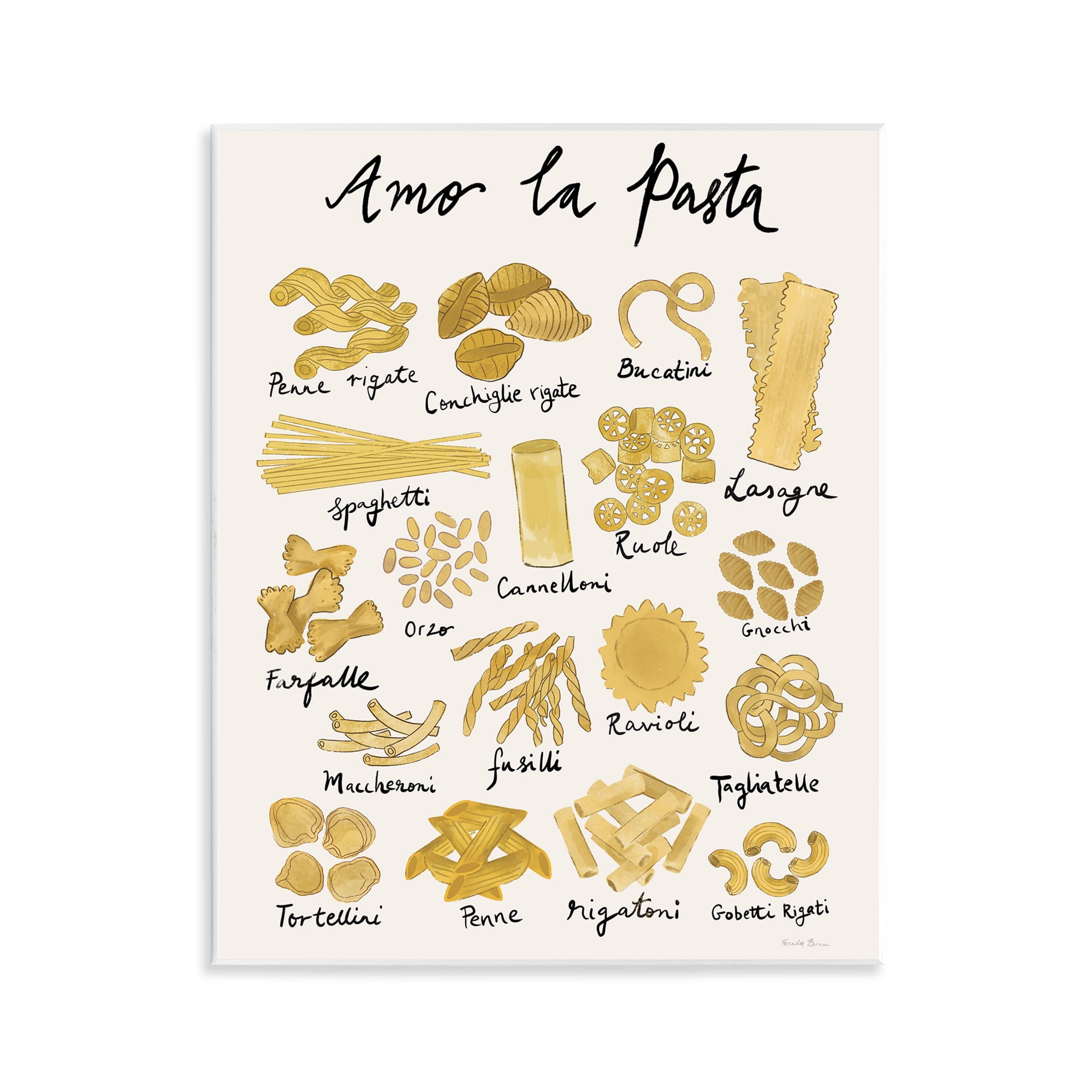 Stupell Industries Amor La Pasta Chart Food & Beverage Painting Unframed Art Print Wall Art, 11 x 14