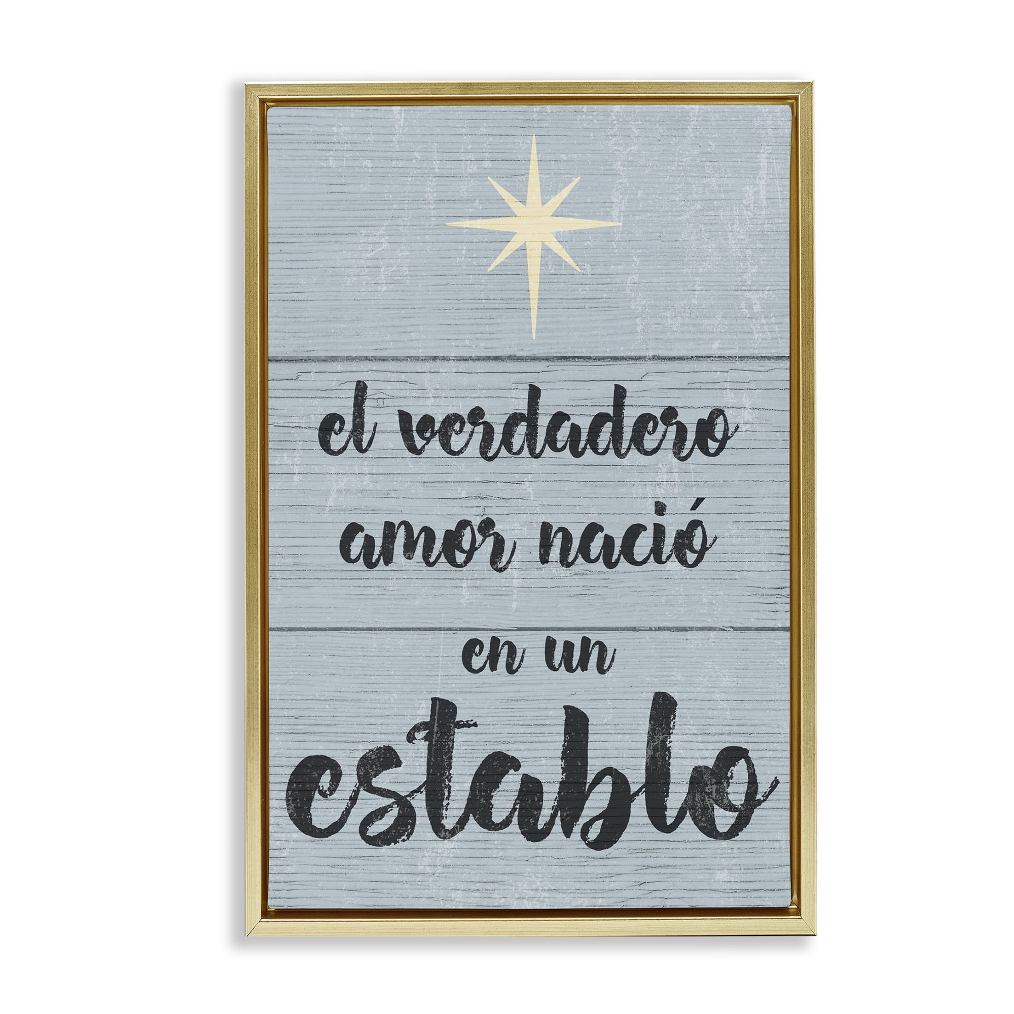 Stupell Industries Amor Verdadero en un Establo Holiday Painting Gold Floater Framed Art Print Wall Art, 21 x 31