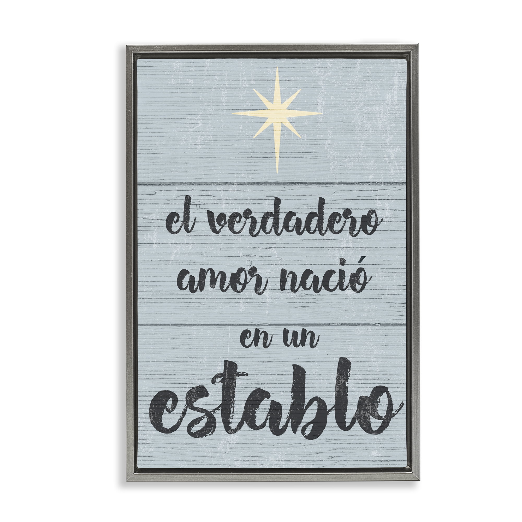 Stupell Industries Amor Verdadero en un Establo Holiday Painting Gray Floater Framed Art Print Wall Art, 17 x 25