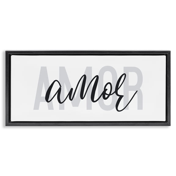 Stupell Industries Amor con Diseño Minimalista Typography and Symbols Painting Black Floater Framed Art Print Wall Art, 31 x 14