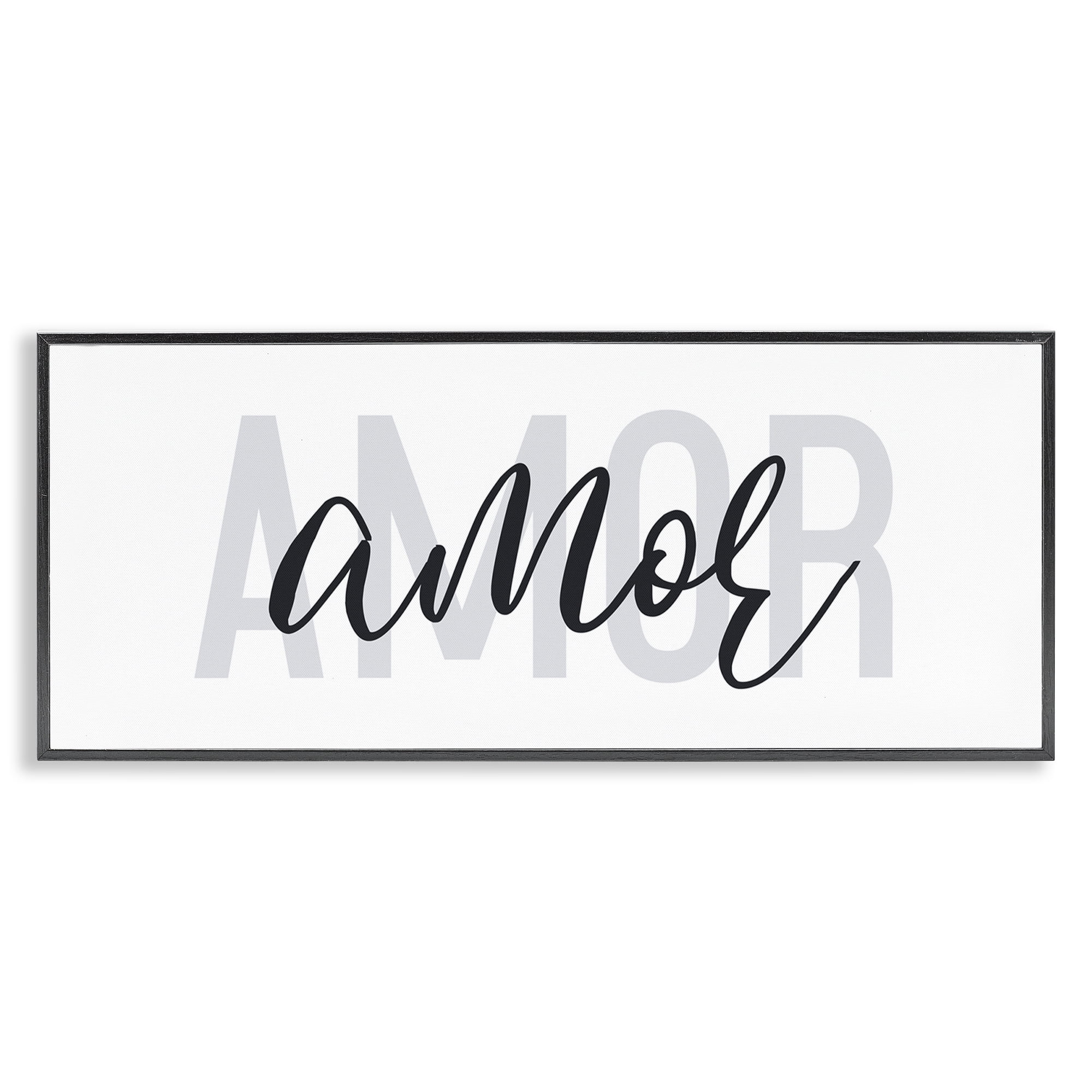 Stupell Industries Amor con Diseño Minimalista Typography and Symbols Painting Black Framed Art Print Wall Art, 24 x 10