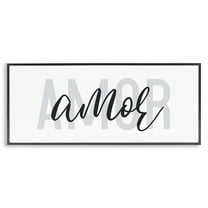 Stupell Industries Amor con Diseño Minimalista Typography and Symbols Painting Black Framed Art Print Wall Art, 24 x 10