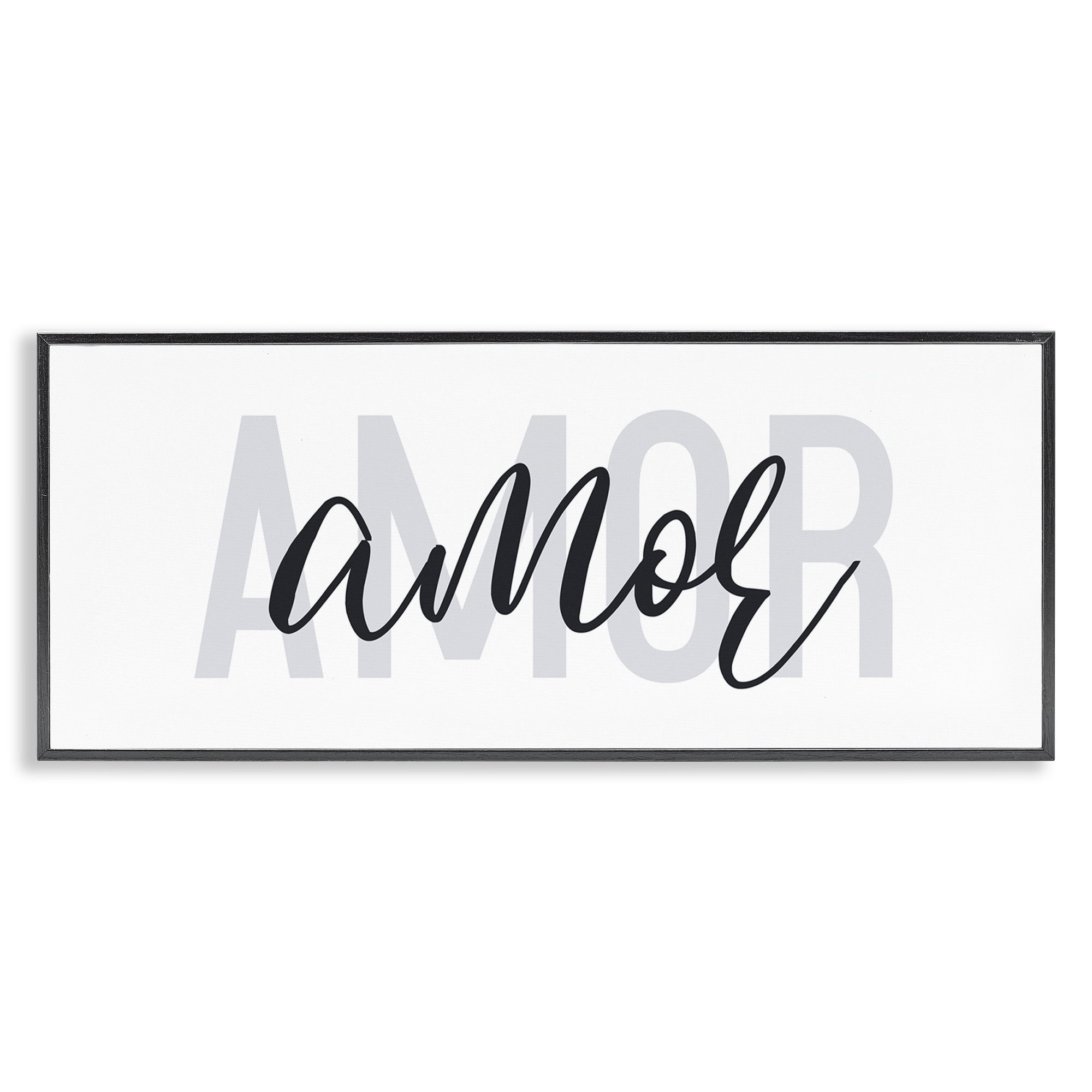Stupell Industries Amor con Diseño Minimalista Typography and Symbols Painting Black Framed Art Print Wall Art, 30 x 13