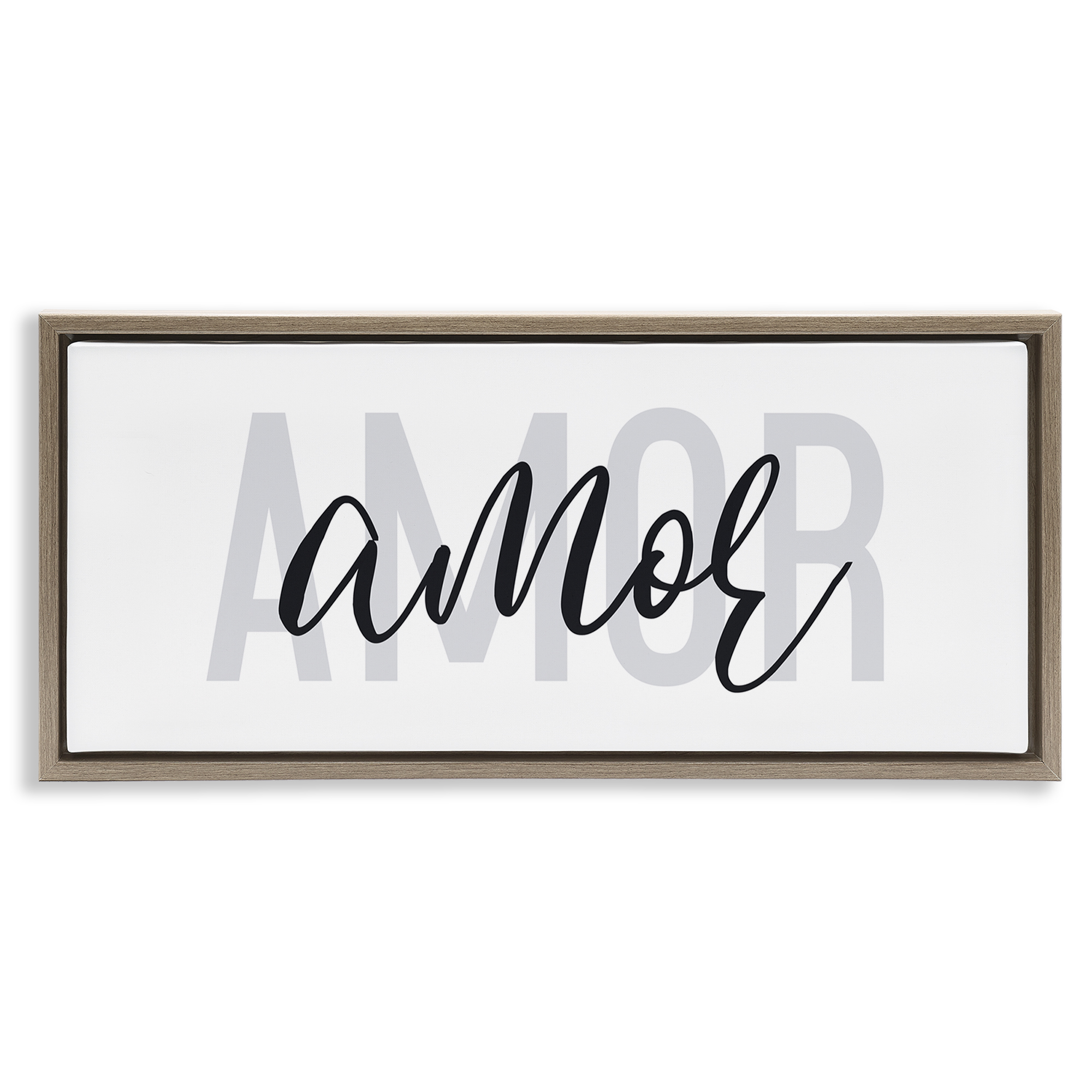 Stupell Industries Amor con Diseño Minimalista Typography and Symbols Painting Brown Floater Framed Art Print Wall Art, 31 x 14