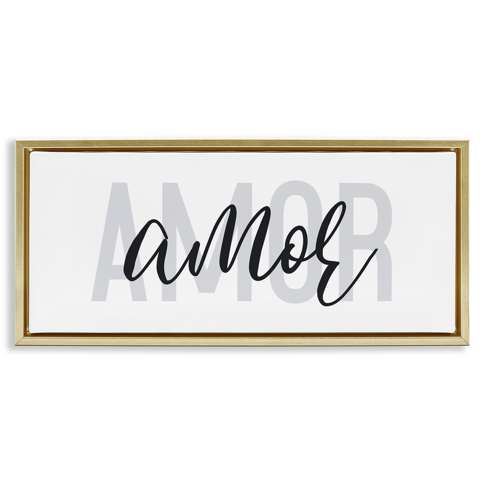 Stupell Industries Amor con Diseño Minimalista Typography and Symbols Painting Gold Floater Framed Art Print Wall Art, 31 x 14