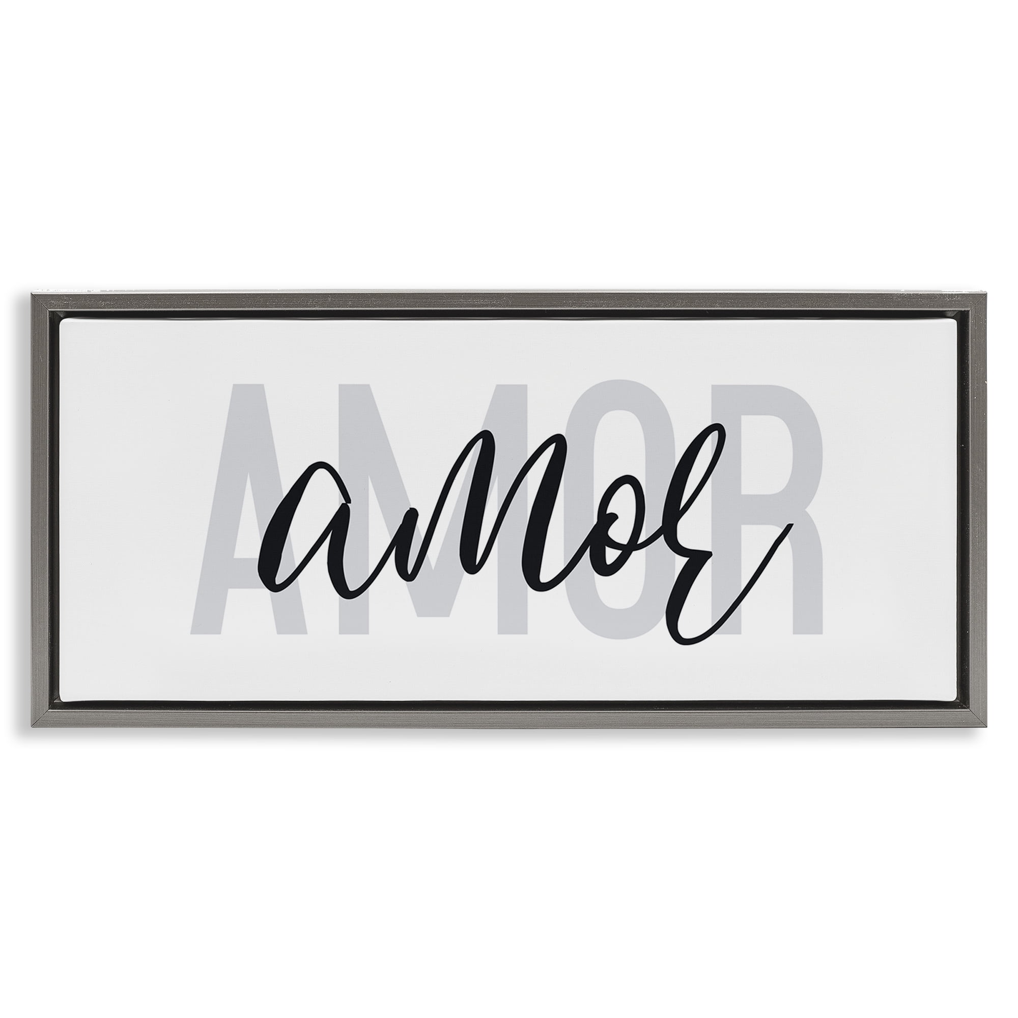 Stupell Industries Amor con Diseño Minimalista Typography and Symbols Painting Gray Floater Framed Art Print Wall Art, 25 x 11