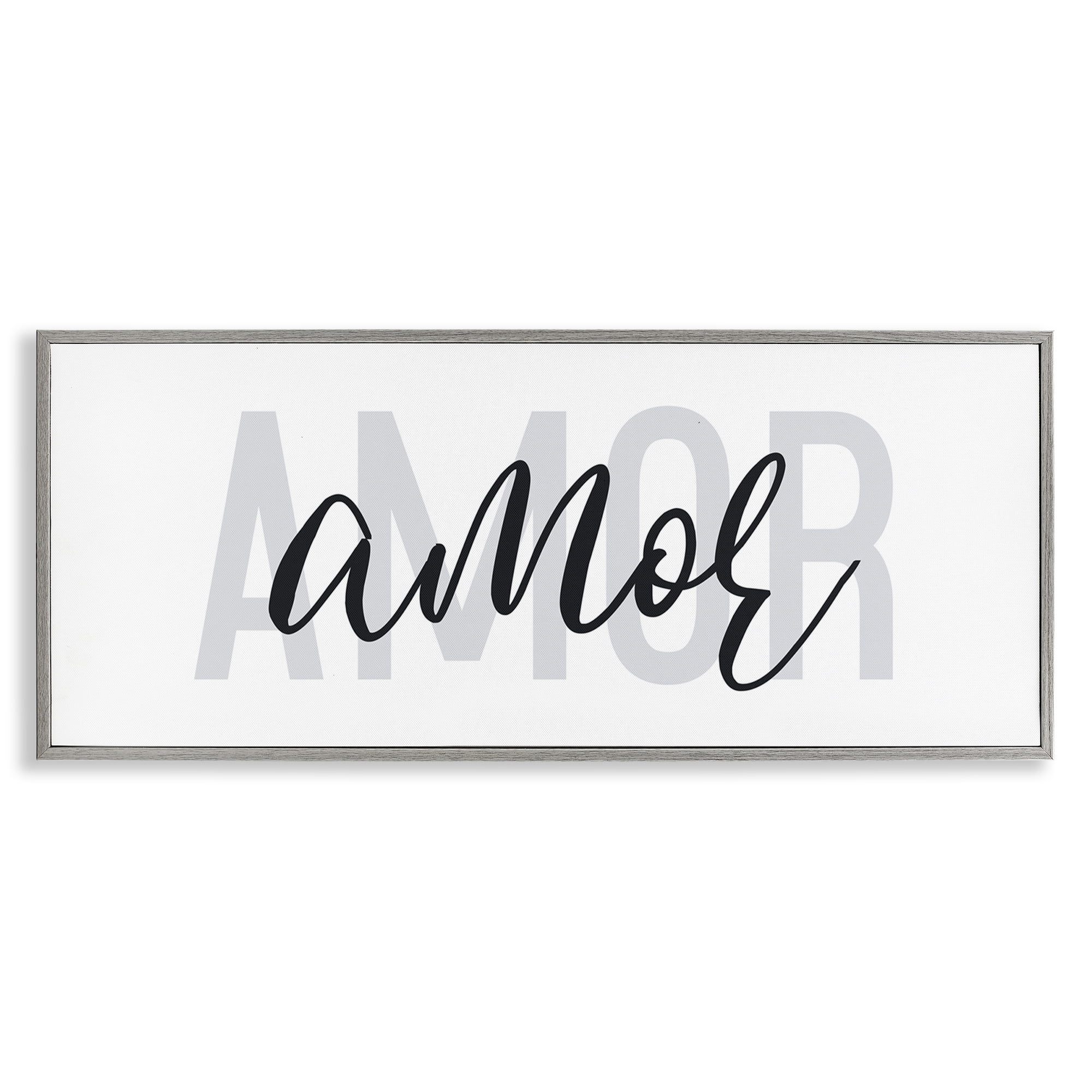 Stupell Industries Amor con Diseño Minimalista Typography and Symbols Painting Gray Framed Art Print Wall Art, 24 x 10