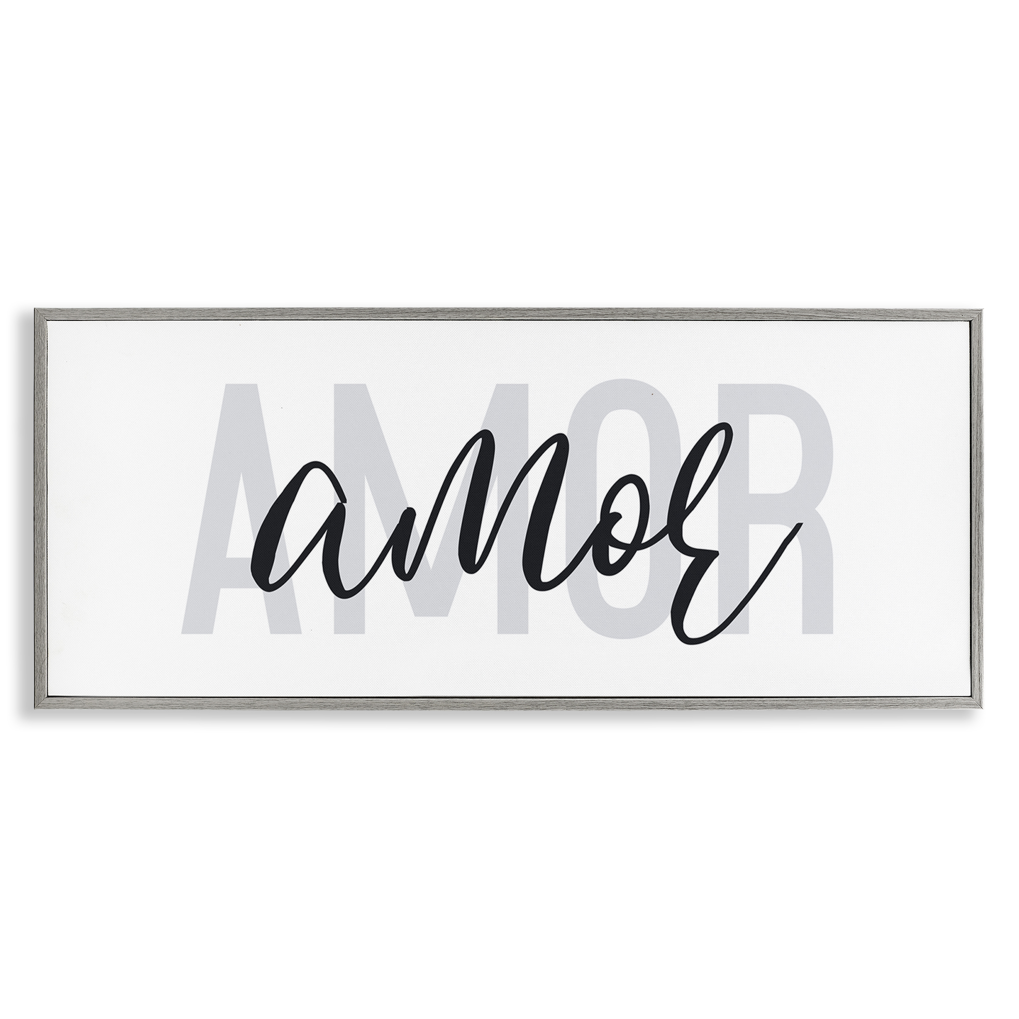 Stupell Industries Amor con Diseño Minimalista Typography and Symbols Painting Gray Framed Art Print Wall Art, 30 x 13
