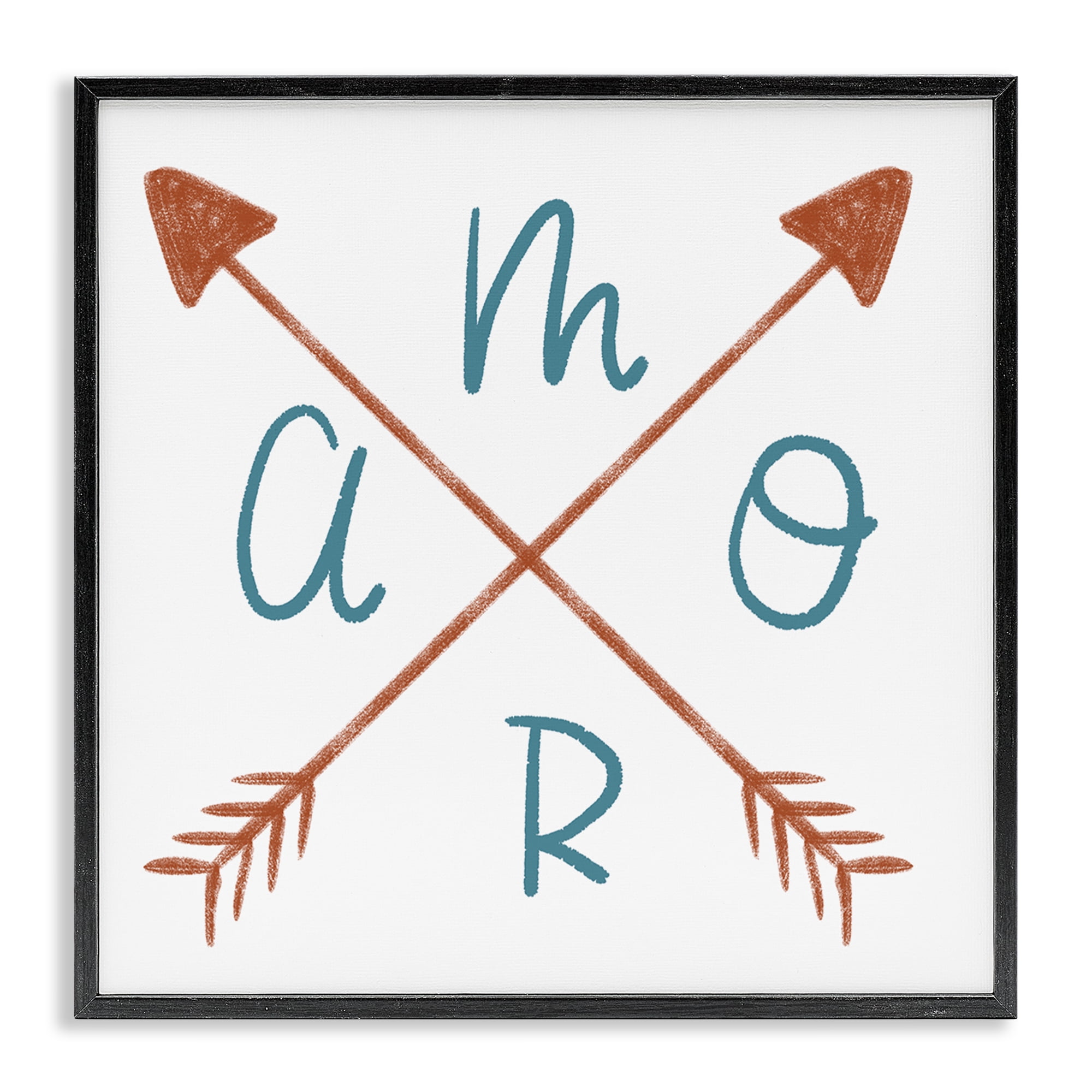 Stupell Industries Amor con Flechas Cruzadas Typography and Symbols Painting Black Framed Art Print Wall Art, 24 x 24