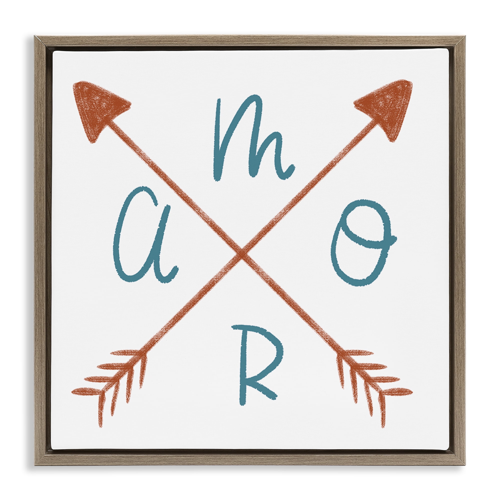 Stupell Industries Amor con Flechas Cruzadas Typography and Symbols Painting Brown Floater Framed Art Print Wall Art, 25 x 25