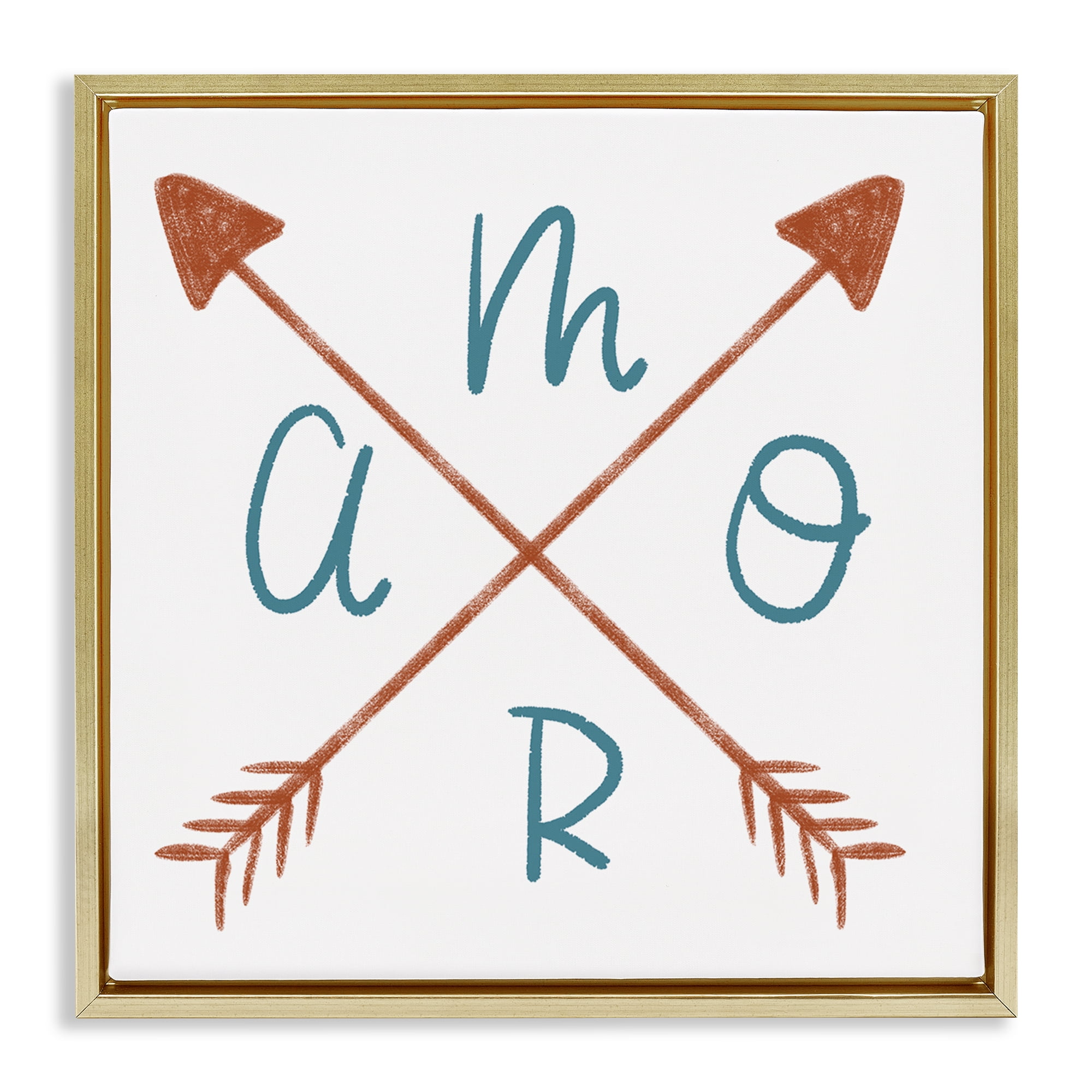 Stupell Industries Amor con Flechas Cruzadas Typography and Symbols Painting Gold Floater Framed Art Print Wall Art, 18 x 18