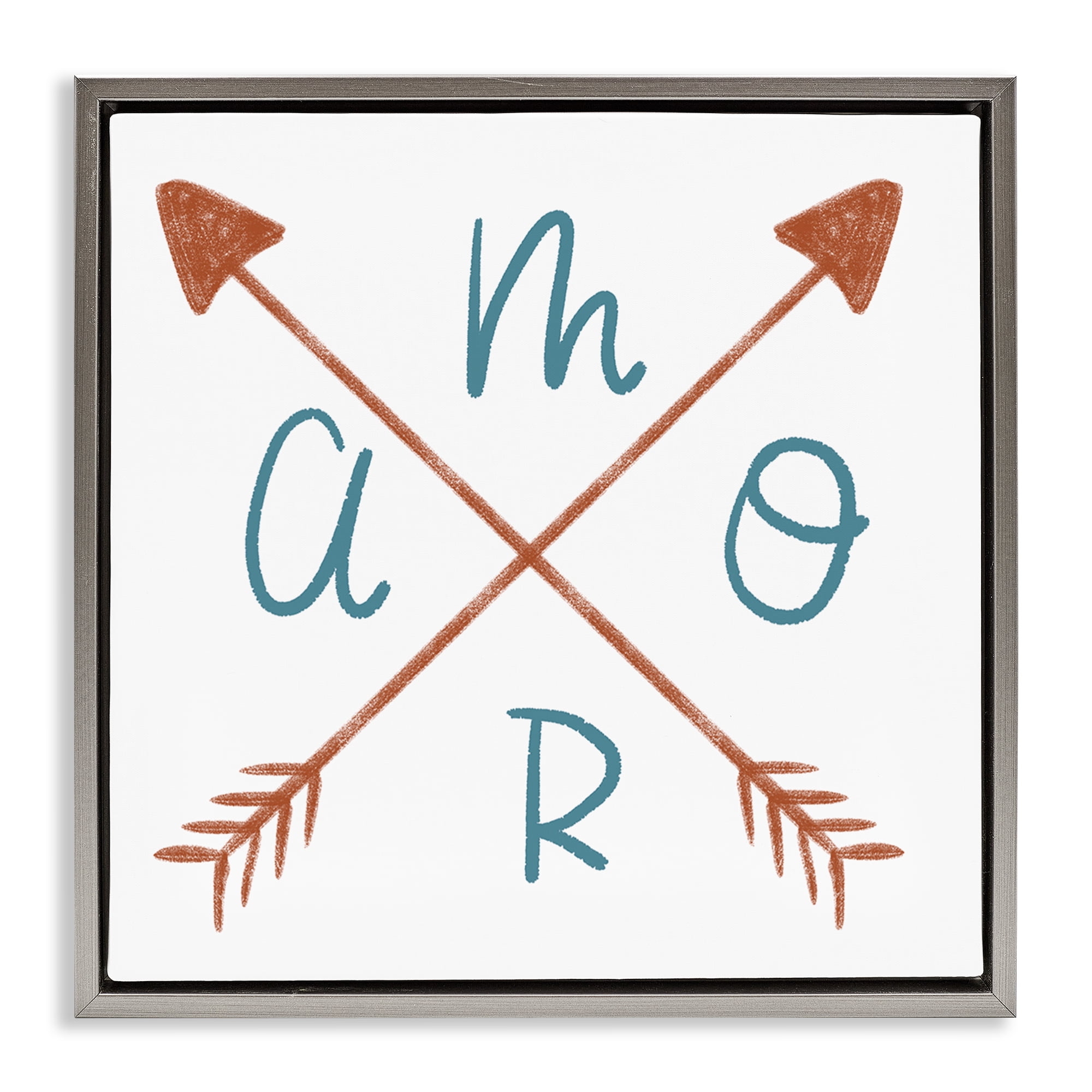 Stupell Industries Amor con Flechas Cruzadas Typography and Symbols Painting Gray Floater Framed Art Print Wall Art, 25 x 25