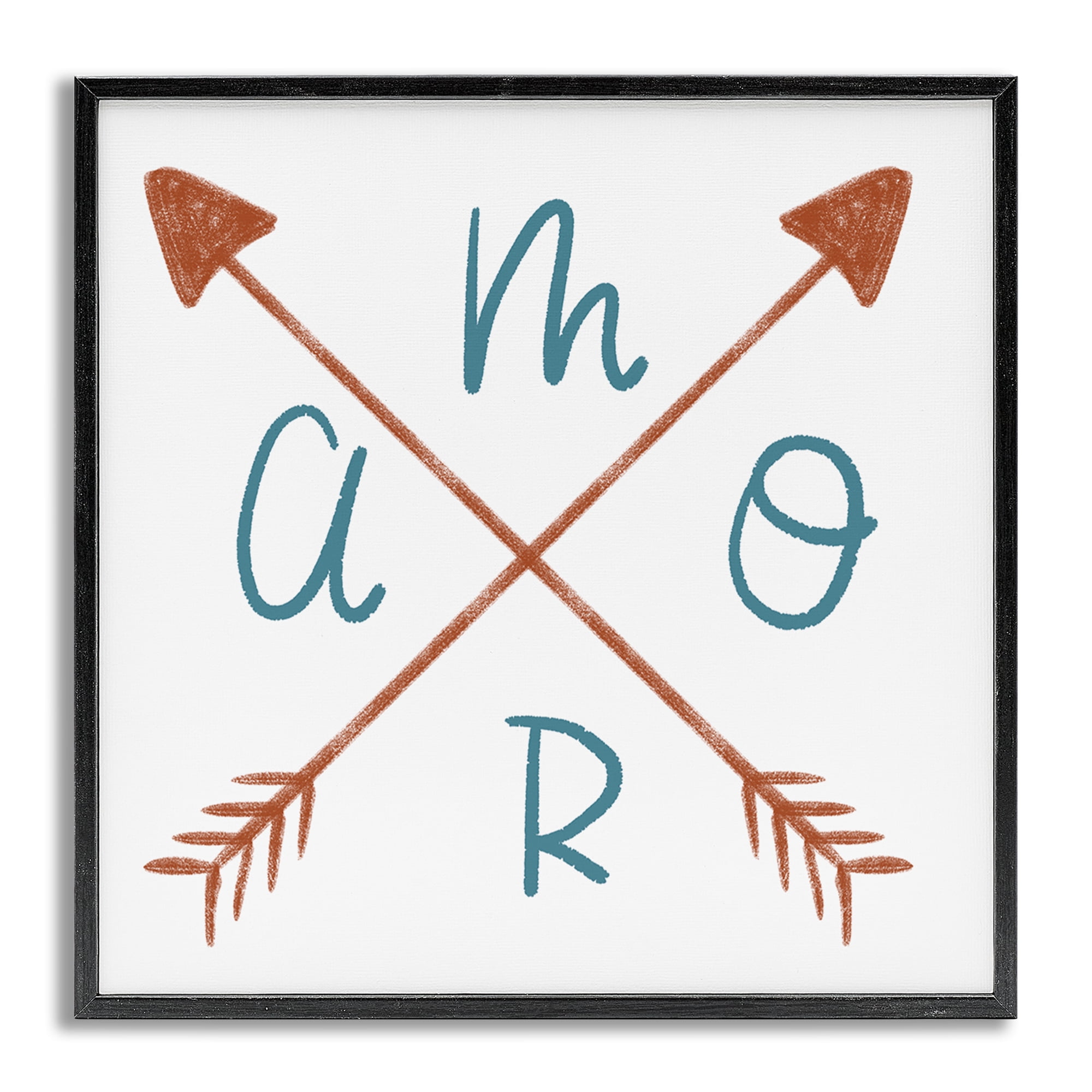 Stupell Industries Amor con Flechas Cruzadas Typography and Symbols Painting Gray Framed Art Print Wall Art, 17 x 17