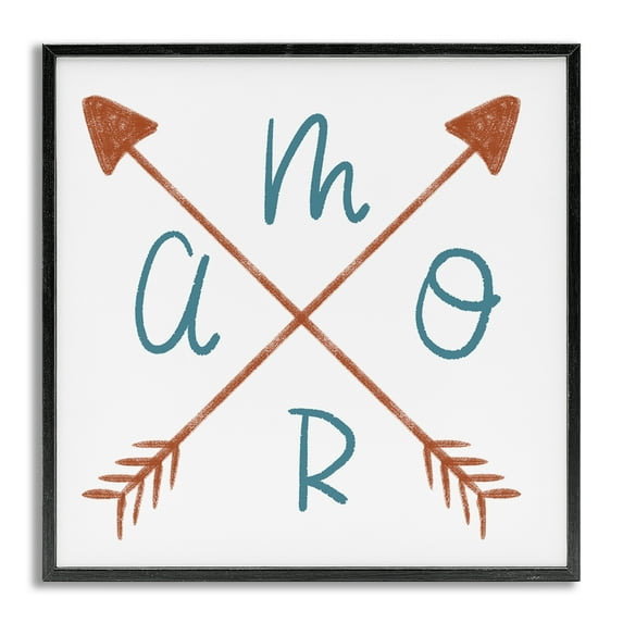 Stupell Industries Amor con Flechas Cruzadas Typography and Symbols Painting Gray Framed Art Print Wall Art, 24 x 24