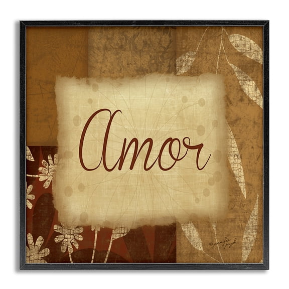 Stupell Industries Amor con Flores Tradicionales Typography and Symbols Painting Gray Framed Art Print Wall Art, 24 x 24