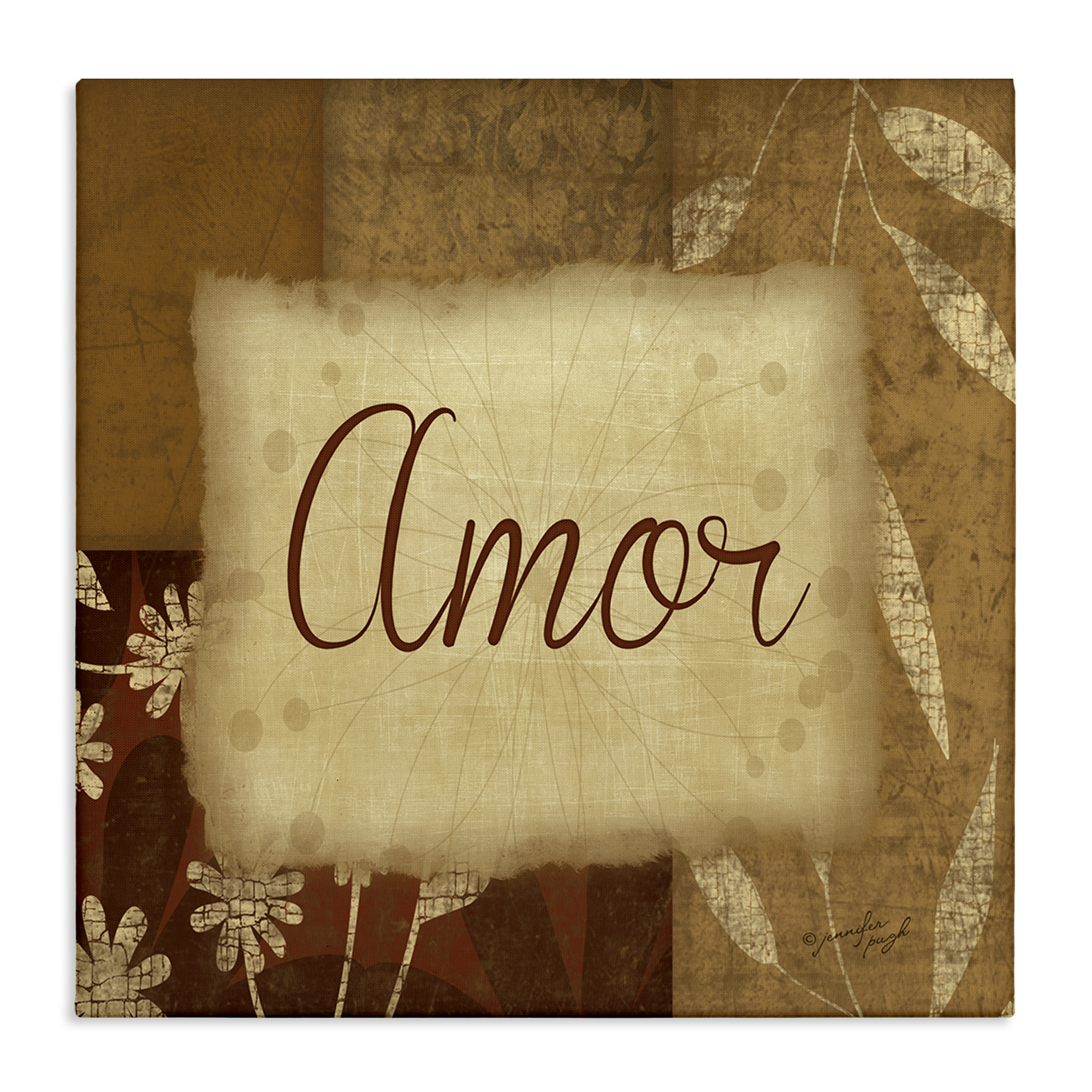 Stupell Industries Amor con Flores Tradicionales Typography and Symbols Painting Wrapped Canvas Art Print Wall Art, 36 x 36