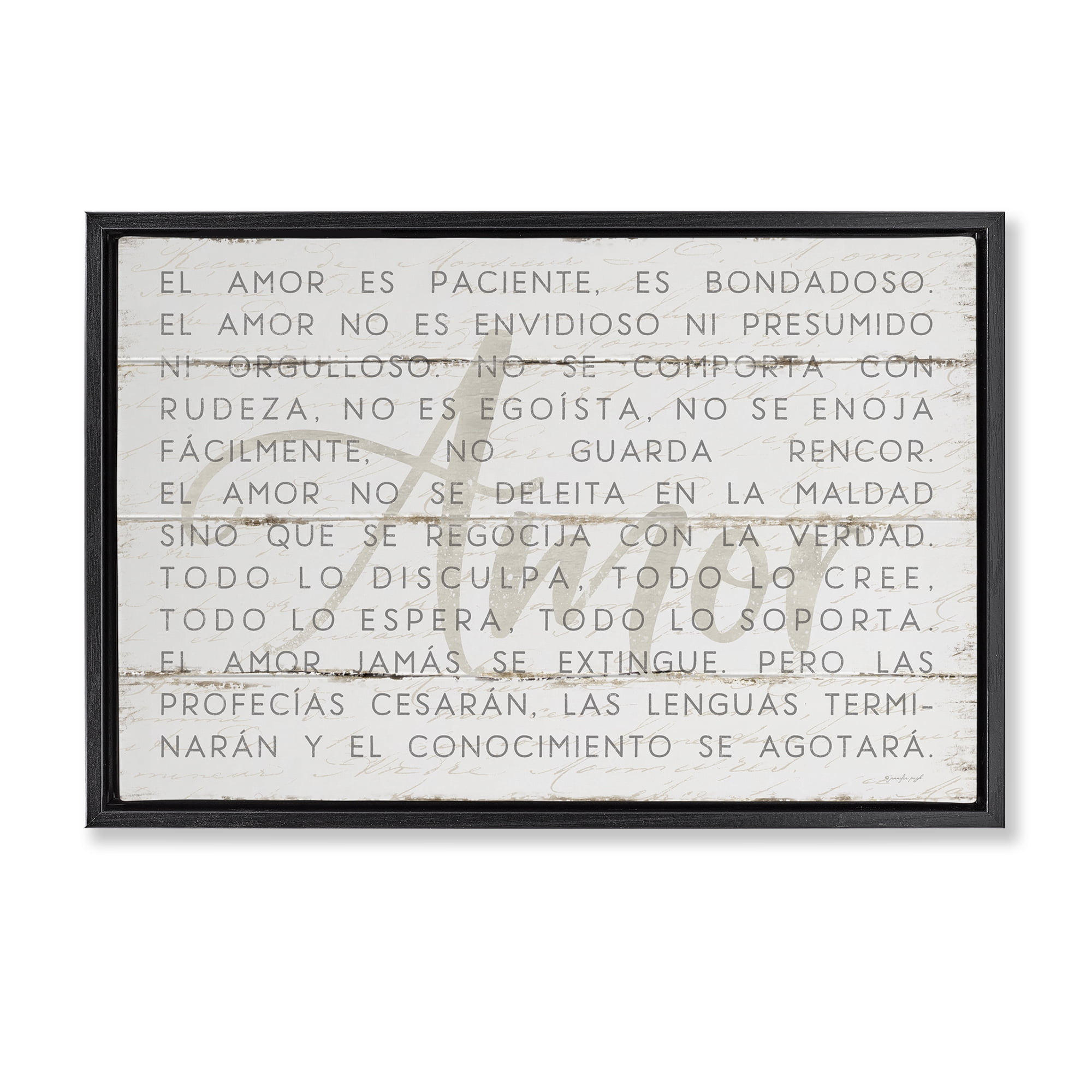 Stupell Industries Amor es Paciente y Bondadoso Inspirational Quotes & Sayings Painting Black Floater Framed Art Print Wall Art, 31 x 21