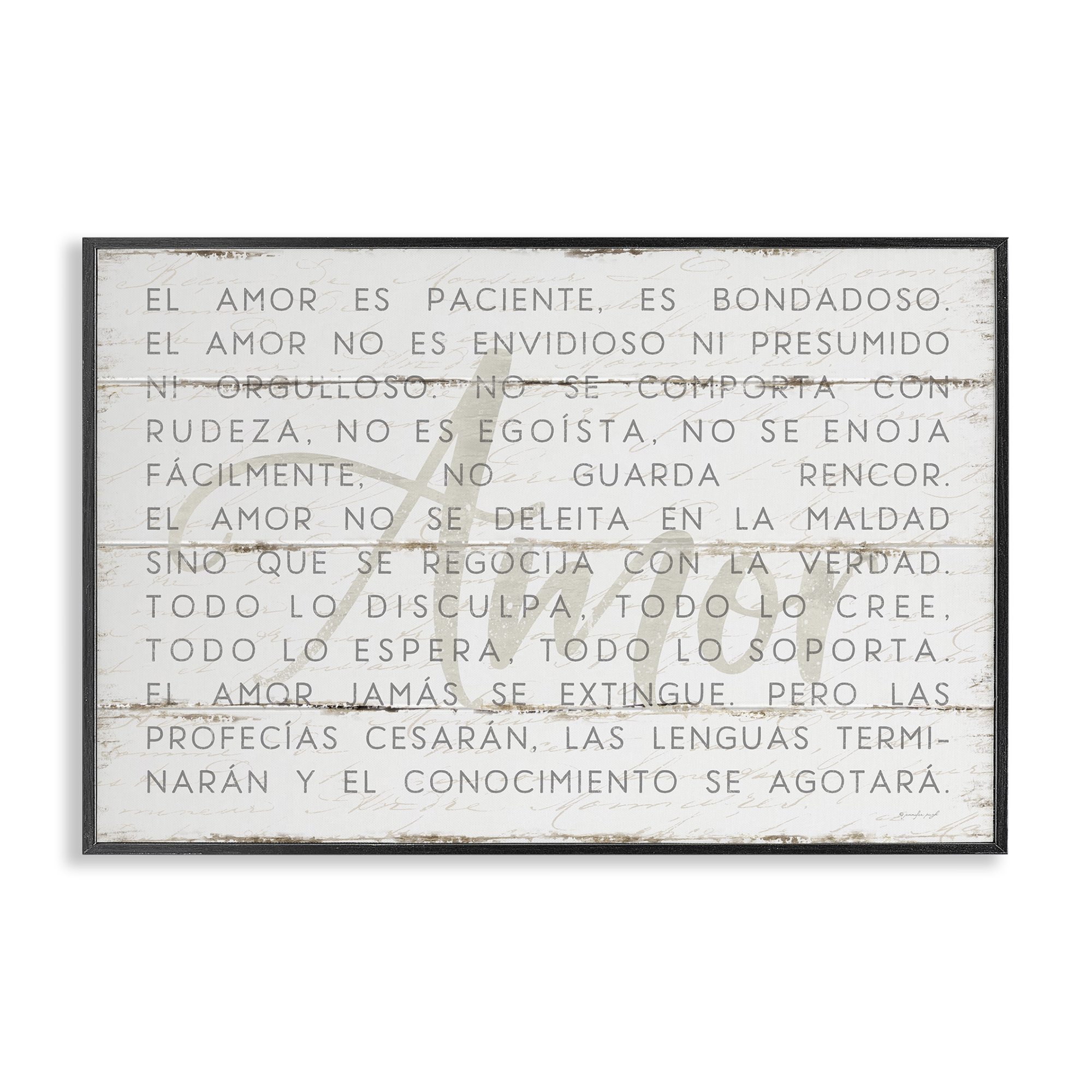 Stupell Industries Amor es Paciente y Bondadoso Inspirational Quotes & Sayings Painting Black Framed Art Print Wall Art, 18 x 12
